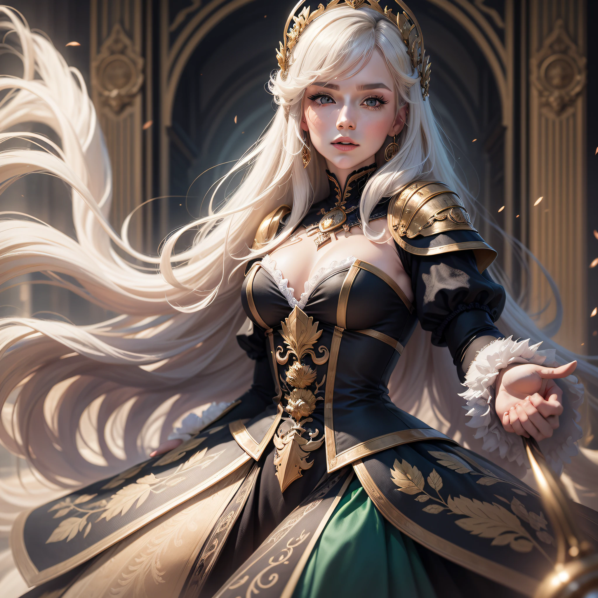 Lady Evelina Valerian is a young woman of stunning beauty, with delicate and expressive features. Seus cabelos negros como a noite caem em ondas suaves sobre seus ombros, destacando seus olhos vivazes de um tom de verde brilhante, who radiate intelligence and wit.
With an elegant posture and innate grace, Lady Evelina possesses a captivating presence. His voice is soft, But it carries a natural authority that attracts the attention of everyone around it. She is a skilled diplomat and a talented negotiator, responsible for establishing strategic alliances and negotiating treaties on behalf of the House of Dragons of Mediovale.