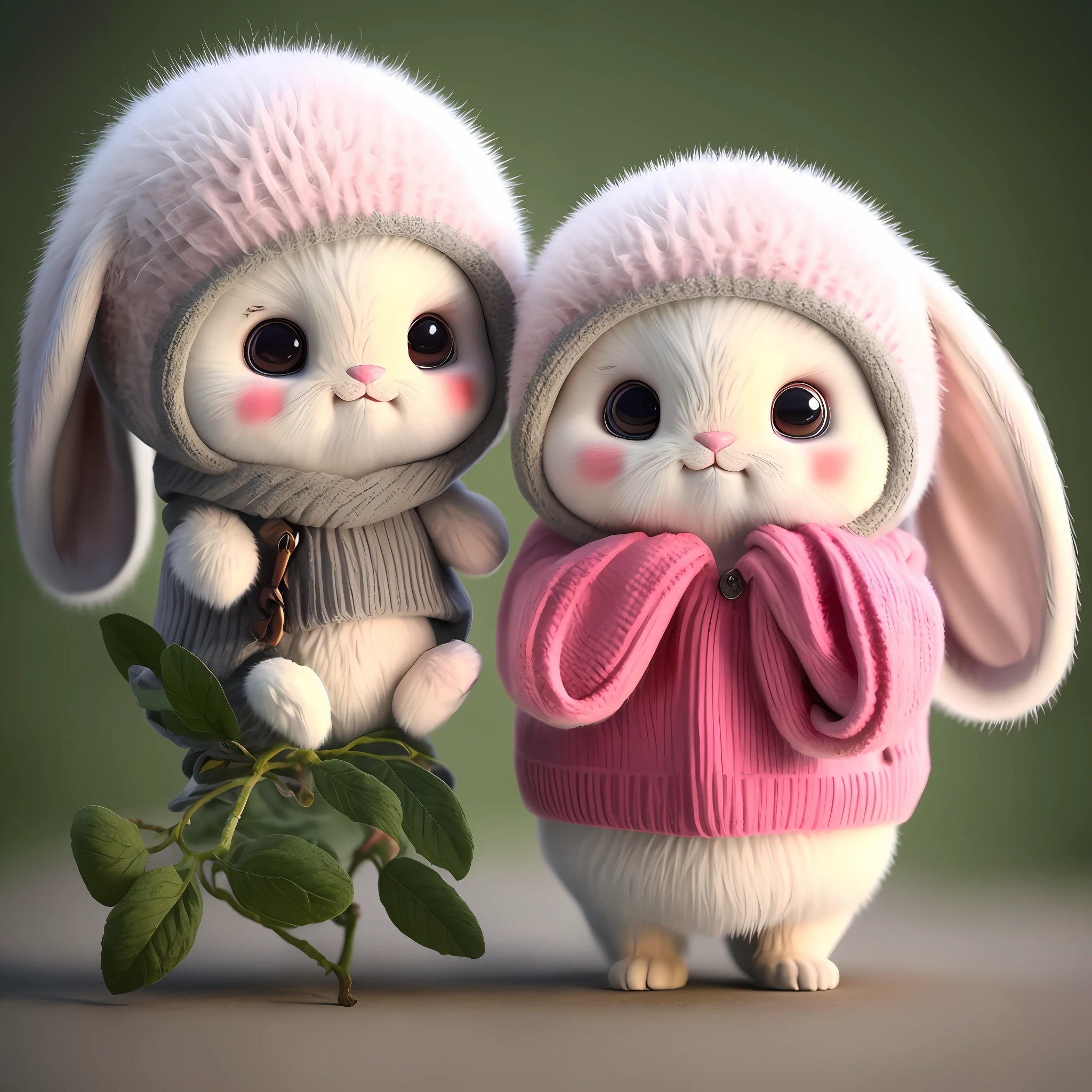 : 3. bunny, realistic, furry animal, apple, black eye, blush, cherry, food, fruit, full body, hat, non-human, strawberry, tomato, watermelon