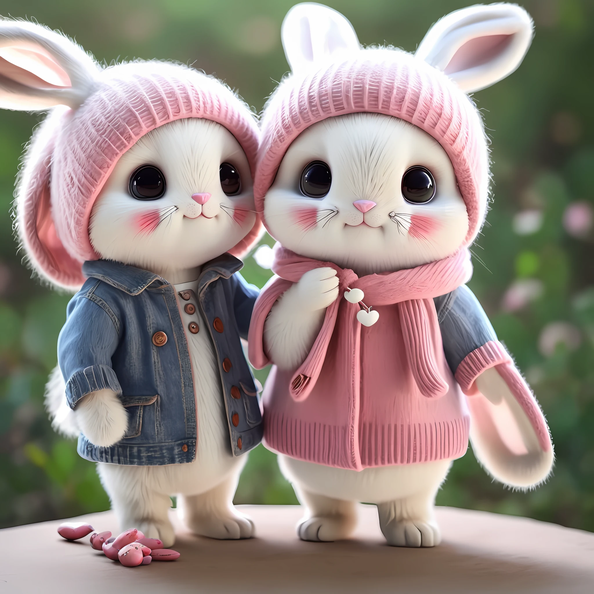 : 3. bunny, realistic, furry animal, apple, black eye, blush, cherry, food, fruit, full body, hat, non-human, strawberry, tomato, watermelon