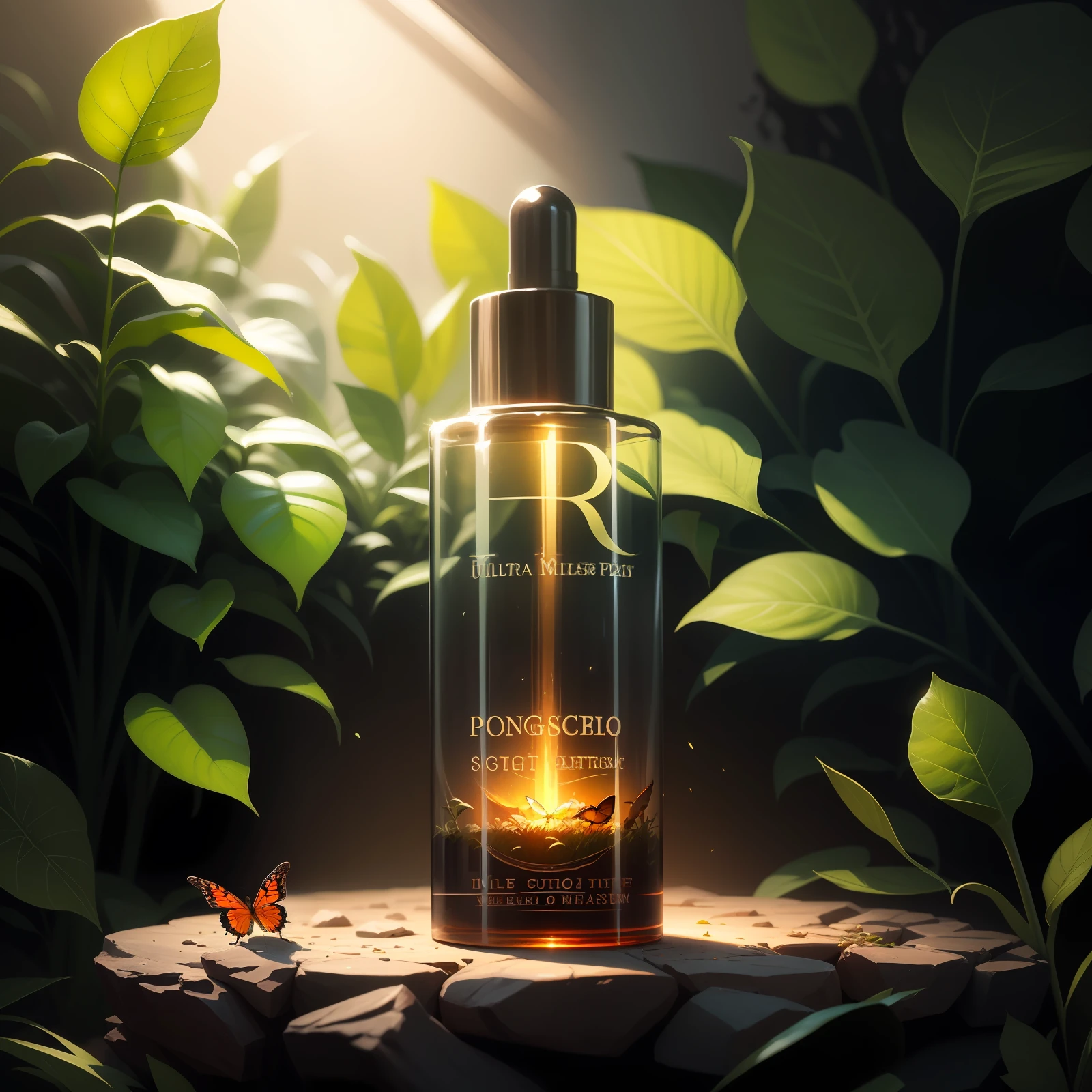 (Masterpiece, Best Quality: 1.2), (Ultra Detailed), (Illustration), Wallpaper, Original, An Essential Product, Grass, Vine, Water, Butterfly, Nature, Shiny, Surrounded by Light, Terrarium, RPG Style, Cartoon, Fantasy, Mobile Game, (Shiny)