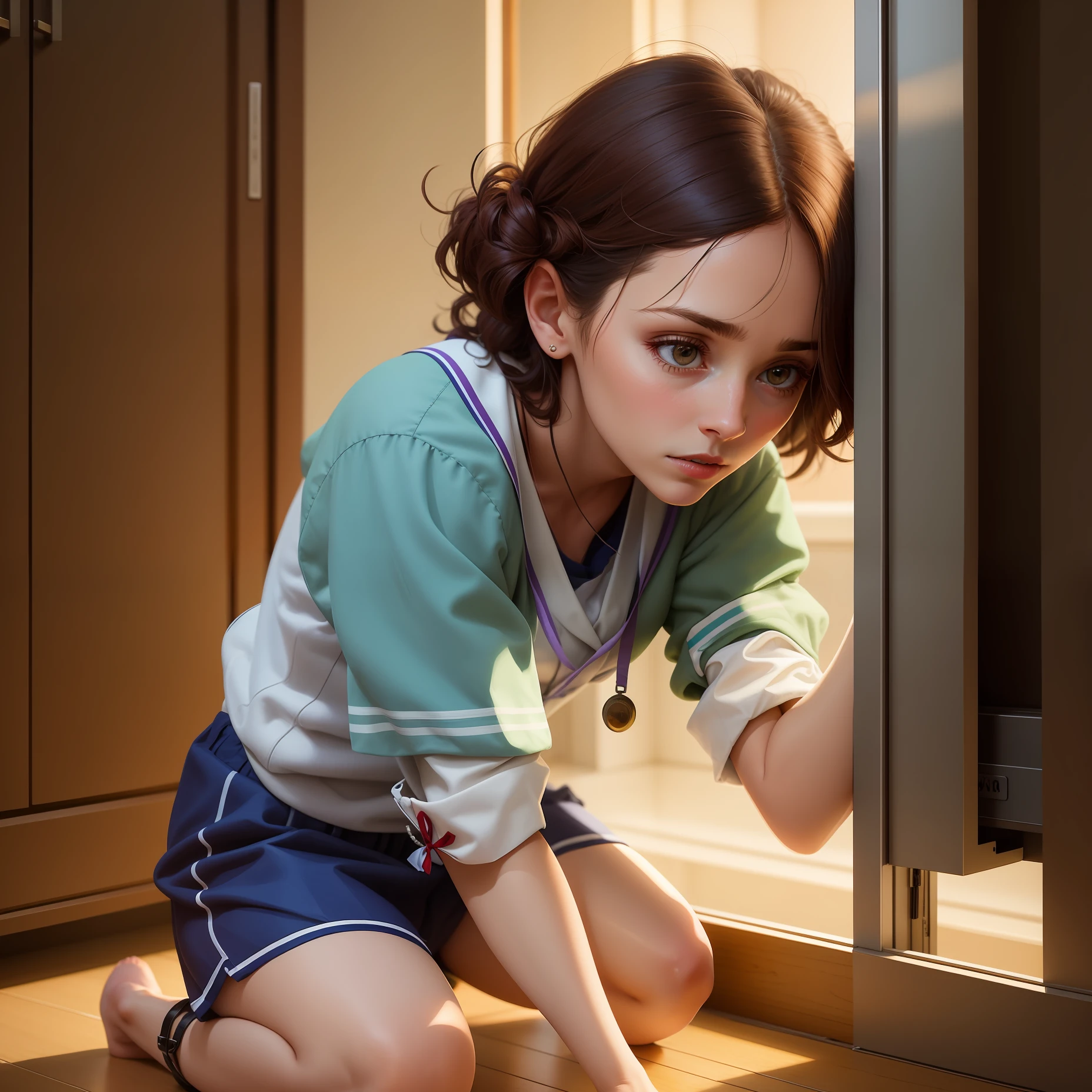 A mother and daughter stand in the room,The atmosphere is weird,The mother was apprehensive