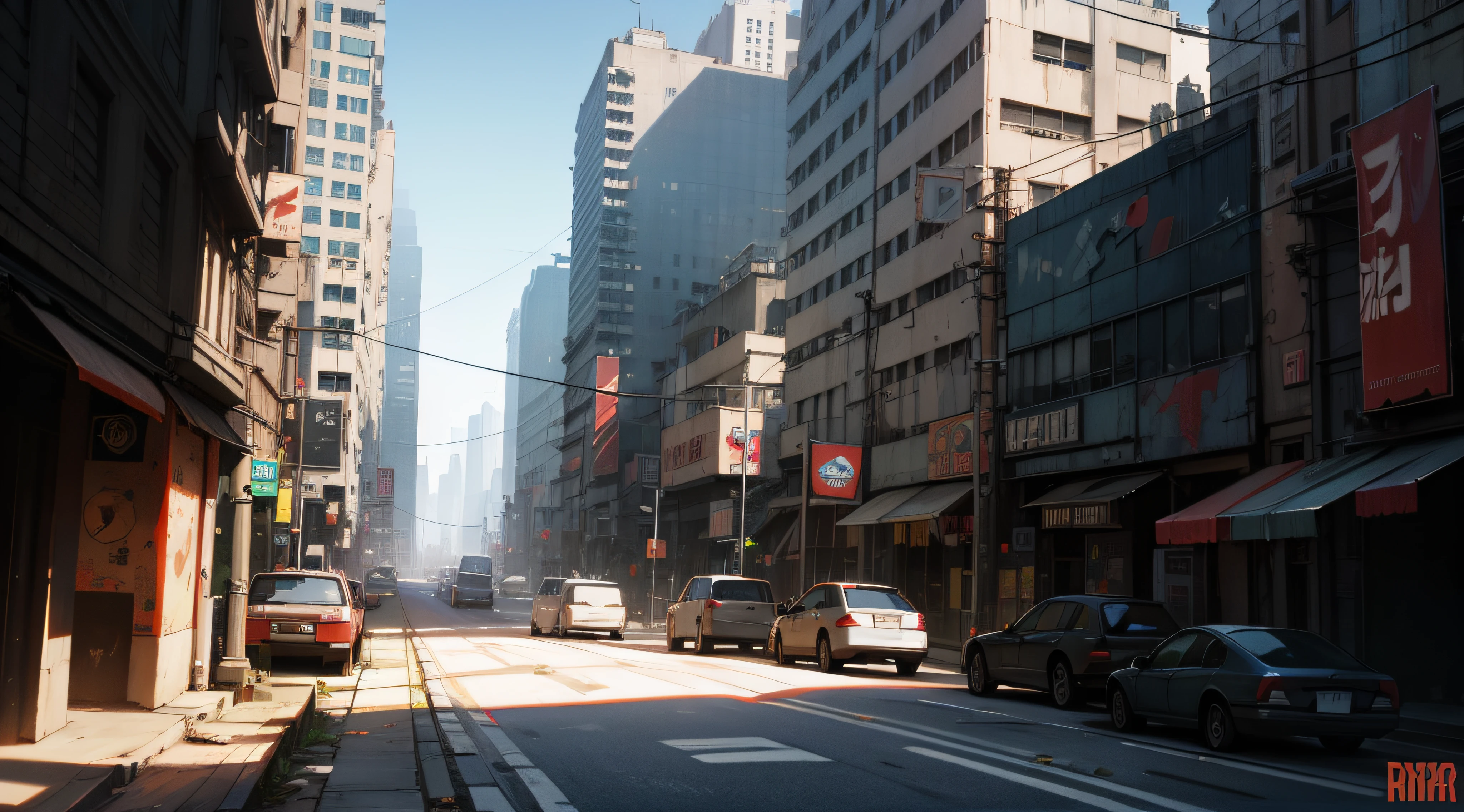A post-apocalyptic cyberpunk city, terror, sombrio, realista, obra prima --auto