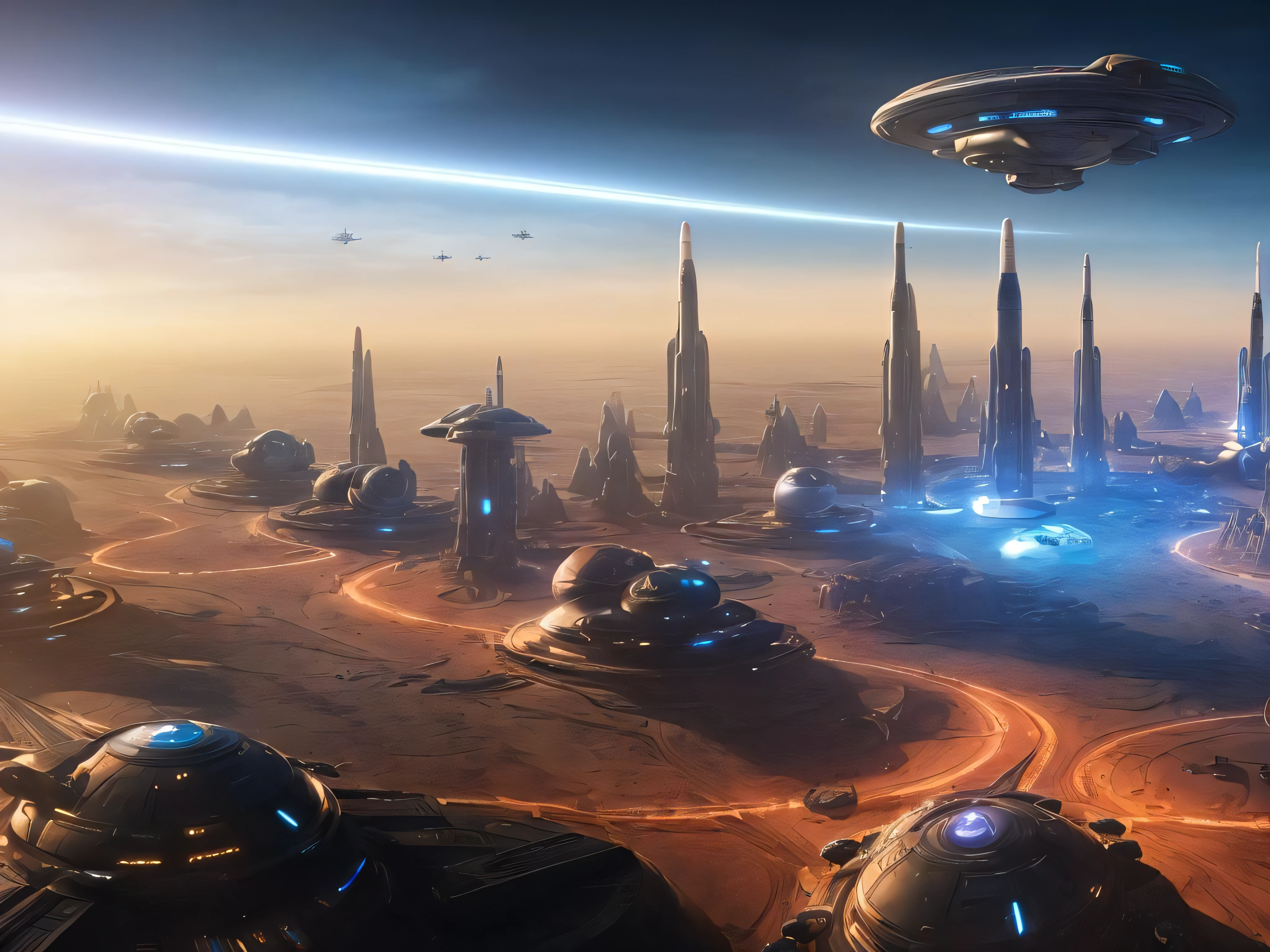 (highly detailed:1.2),(best quality:1.2), (detailed background:1.3),(8k:1.1), (award-winning photograph:1.2),(subsurface scattering:1.1)
Detailed sci-fi spaceport, clean futuristic city, spaceships taking off and landing
(sci-fi:1.2)