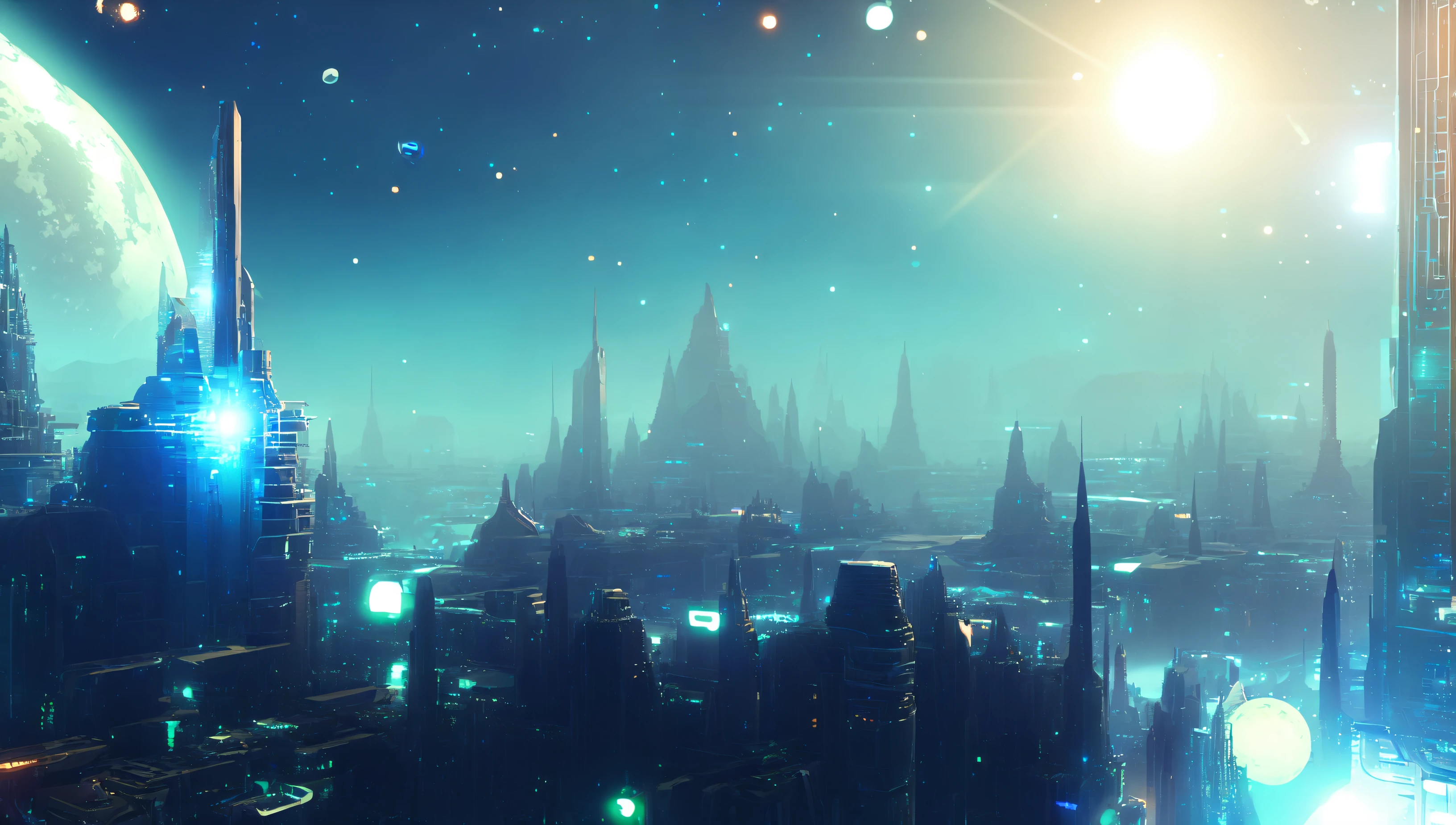 photo, [scifi|steampunk|cyberpunk] epic futuristic colony city in space on massive scale battleship