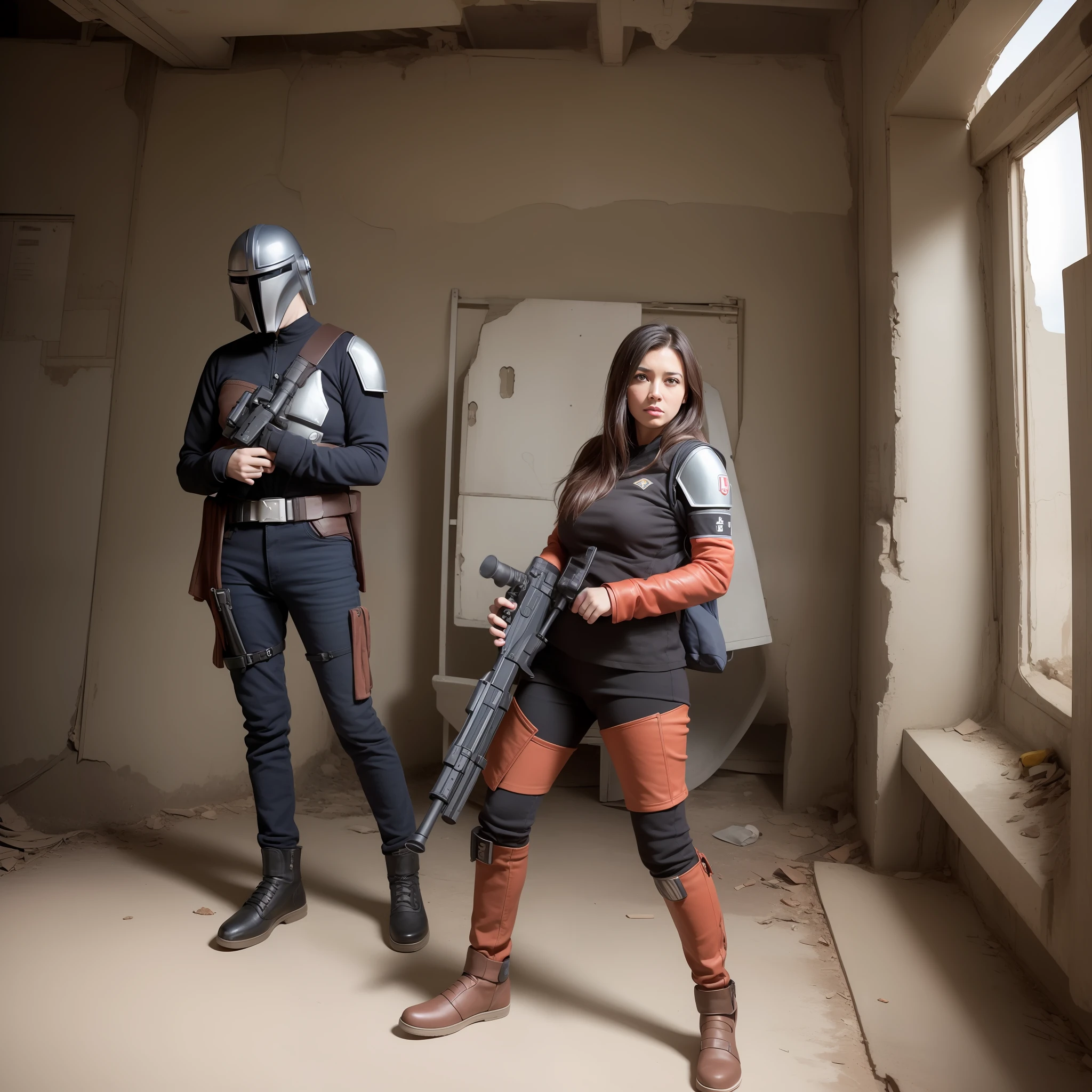 pfotorealistic,The girls,sniper,Red Rifle,Abandoned factories,The Mandalorian