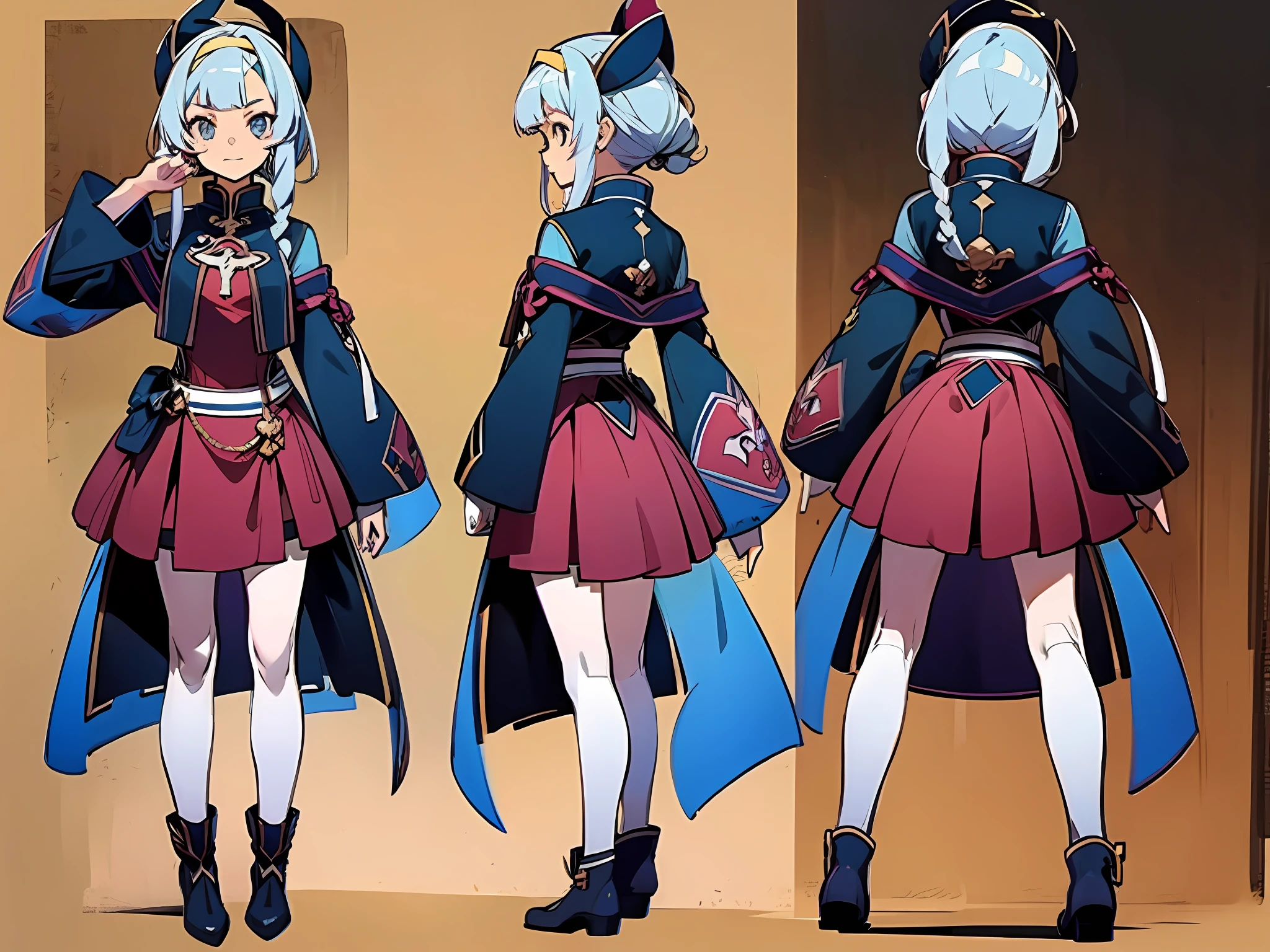 ((masterpiece)),(((best quality))),(character design sheet,Same character full body,front facing,Lateral face,back of back),illustration,1个gal girl,Hair color,hair bangs,hairstyle fax,Eyes,The environment changes,Pose Zi too,woman,Fashion star,sao,charturnbetalora,(simplebackground,fondo blanco:1.3)