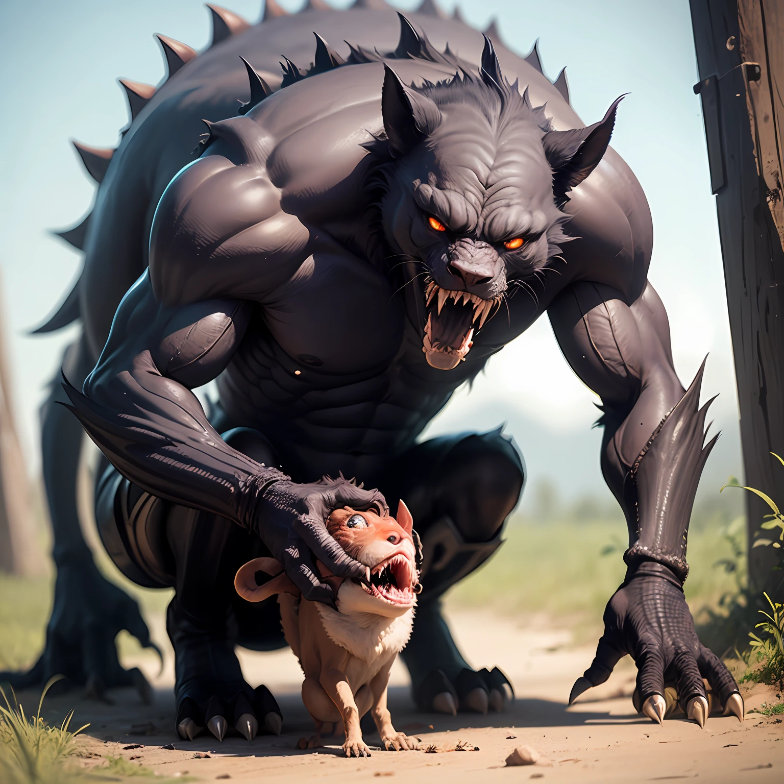Crouching monster biting the neck of another animal --auto