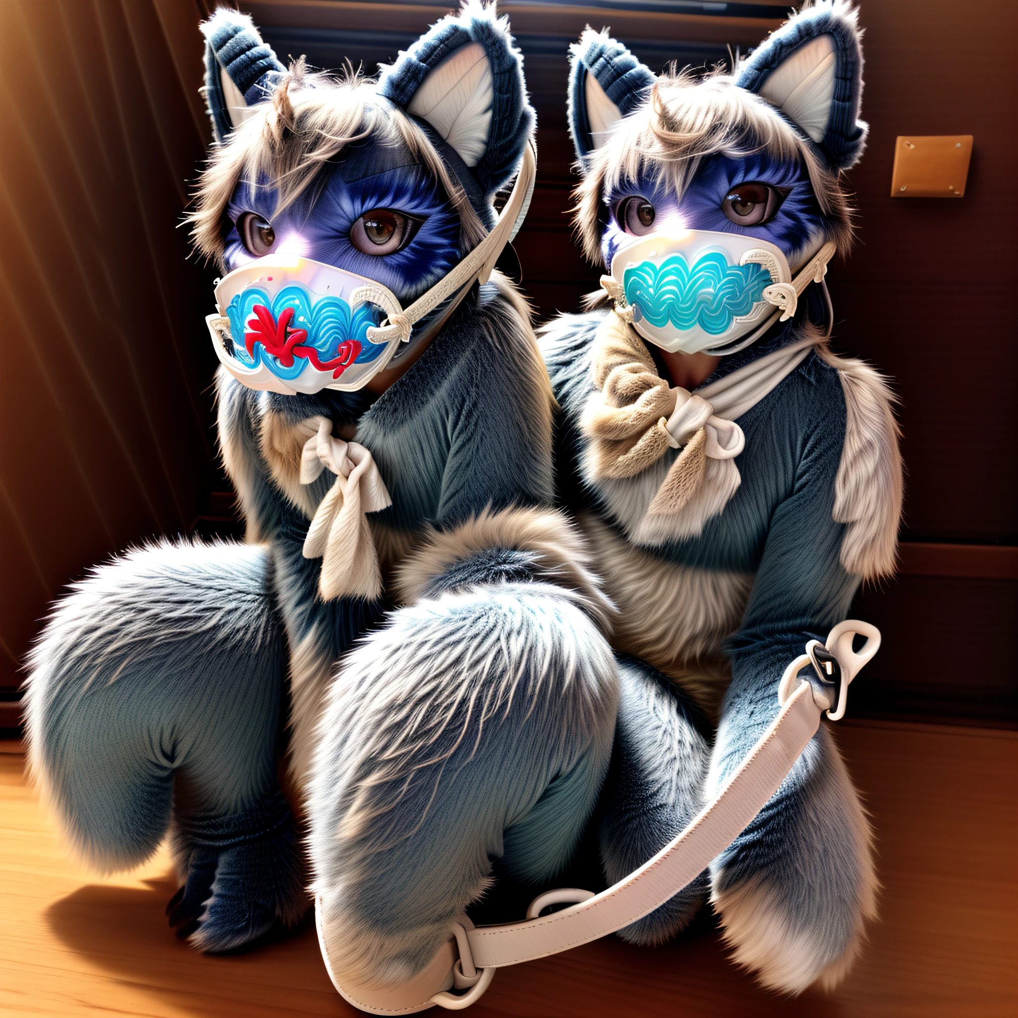 high quality, digital art, drawing, HD 4k, dreamlikeart, lens flare, upper body, looking at viewer, animal focus, furry, nudefursuit, 1girl, cute, kawaii, lovely, fur, fur head, narrow waist, animal ears, paw, paw shoes, ((bondage)), (((Tied up))), ((legs tied)), (Gagged:1.75), ((muzzled))