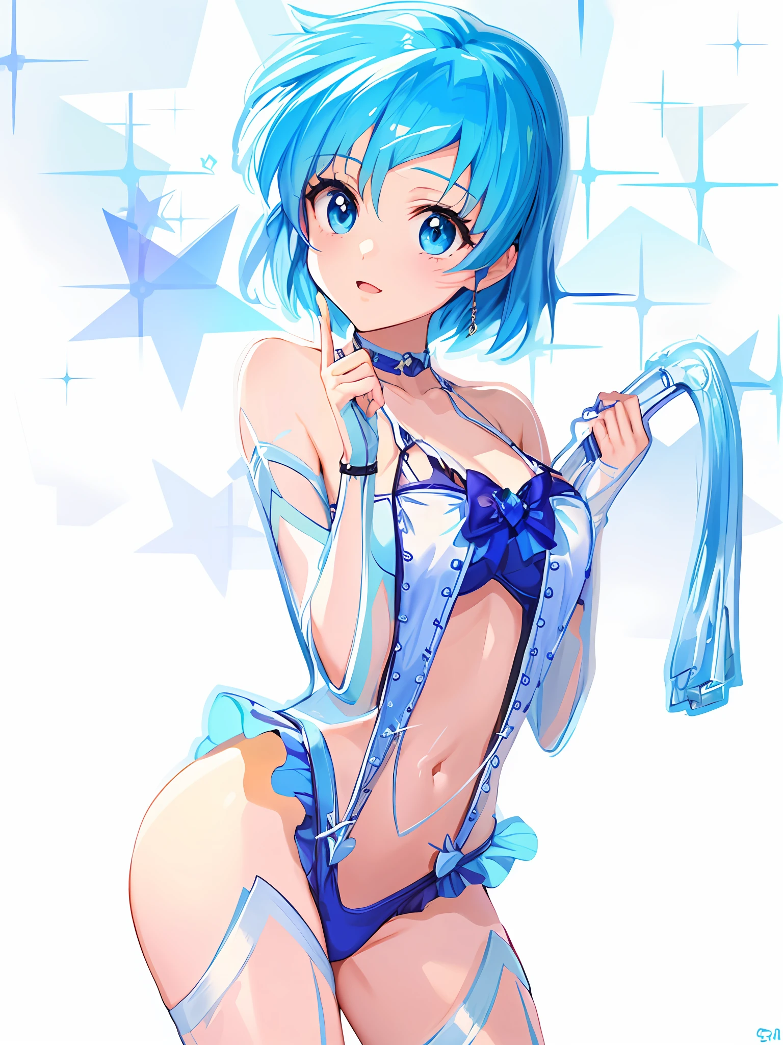 Anime boy with blue hair and blue lingerie, knights of zodiac girl, Enchanting anime boy, anime goddess, Ecchi Anime Style, Bright blue shiny lingerie, portrait knights of zodiac girl, aqua from konosuba, beautiful alluring anime , anime moe art style, advanced digital anime art」, Shota