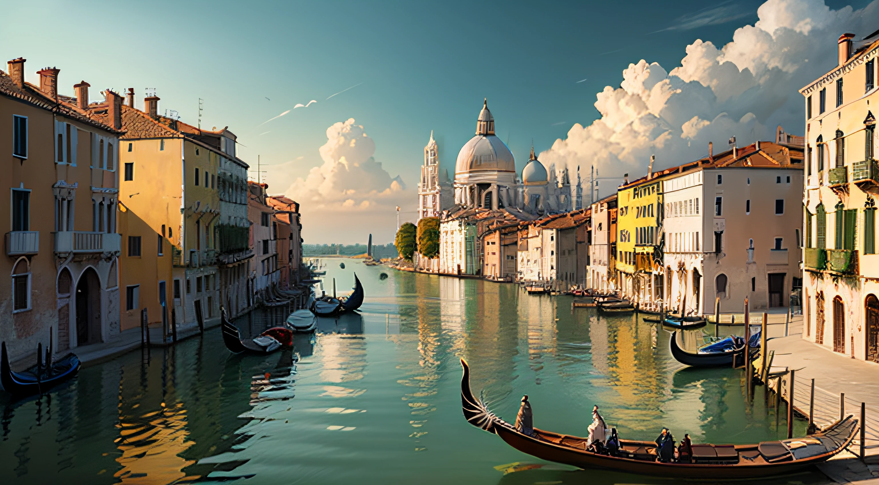 View of the Grand Canal and Santa Maria della Salute，In the foreground are ships and figures，Venice --auto