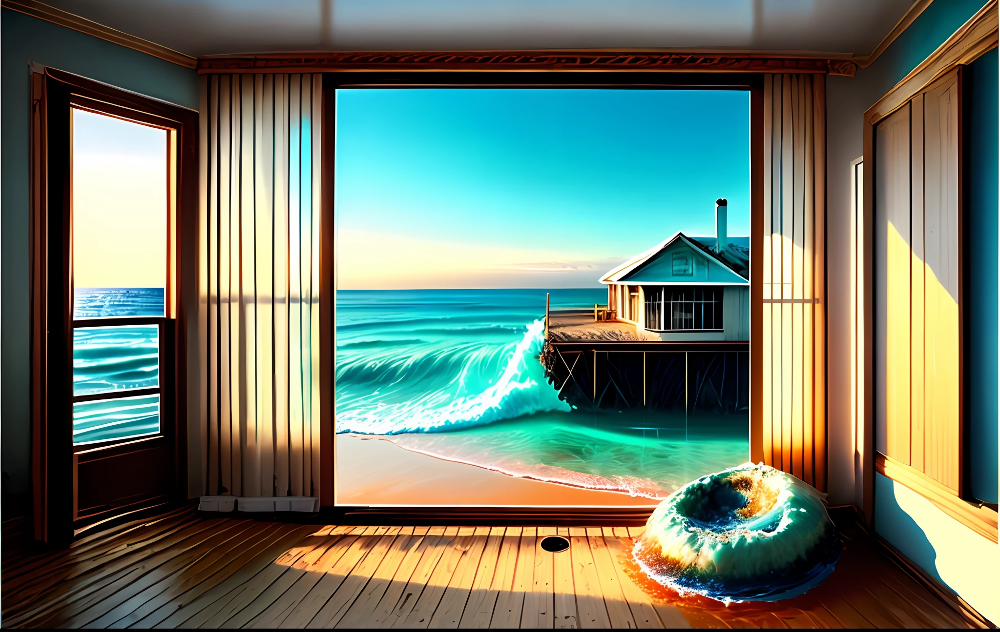 bedroom melting into the ocean