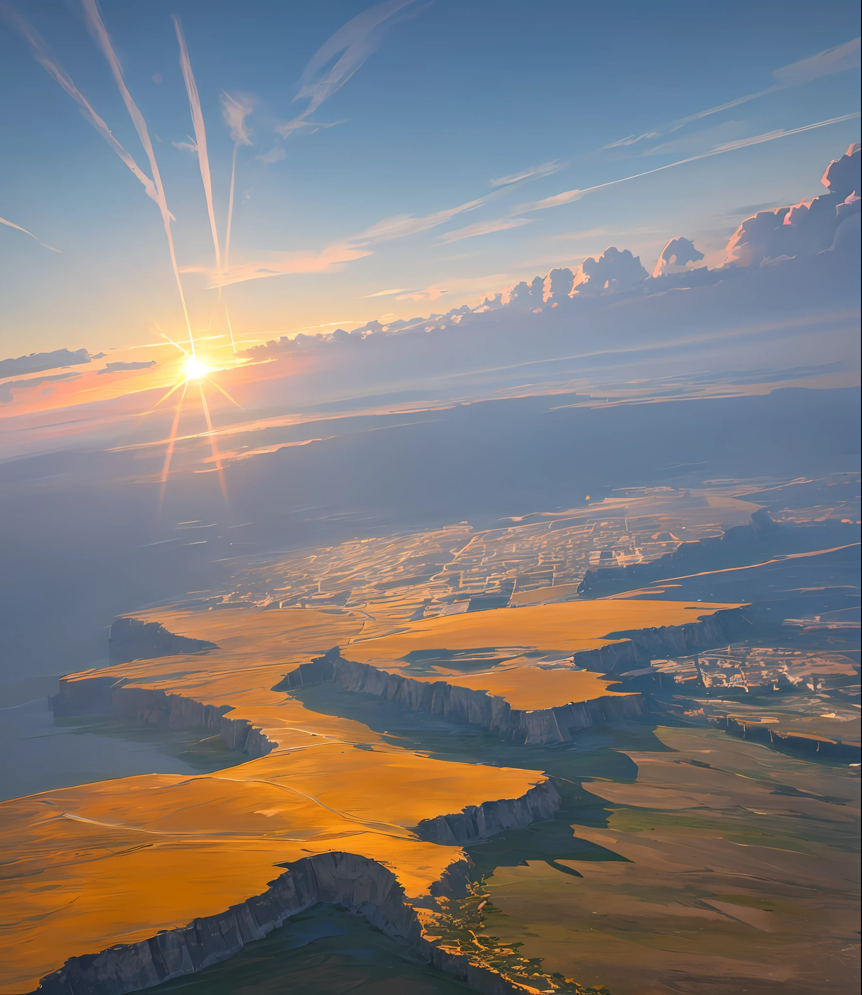 A brilliant landscape of sun, sky, the sea stretched out to the horizon a richly colored ominous misty Ligne Claire fantasy By Georg Flegel as featured on artstation 3D.png --auto