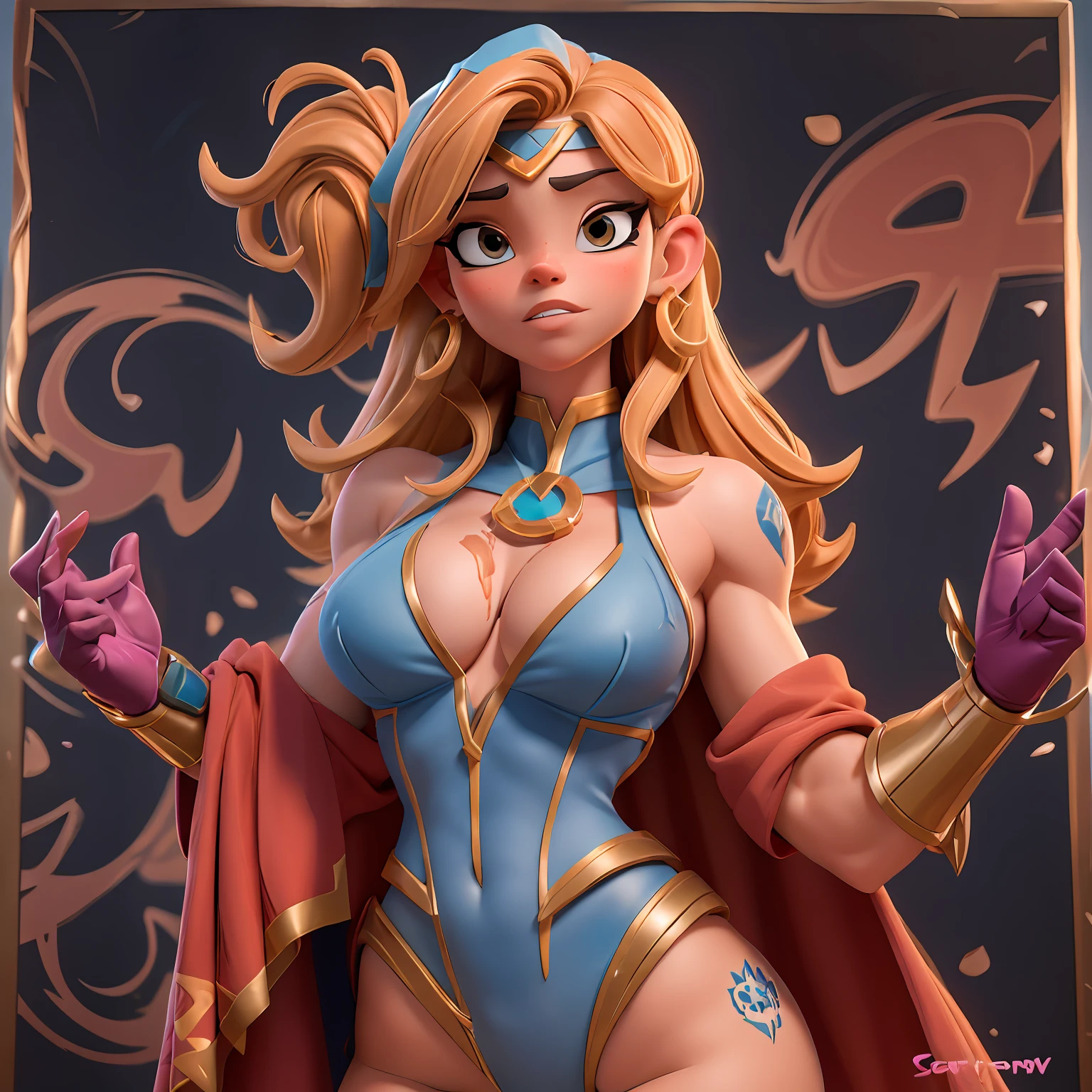 Superhero ("Sara Hyland") vestindo "traje lewd revelador e provocador", corpo sensual, cabelos escuros (portanto), Sobrancelhas Grossas, bochechas coradas, Anatomia correta, pernas torneadas perfeitas