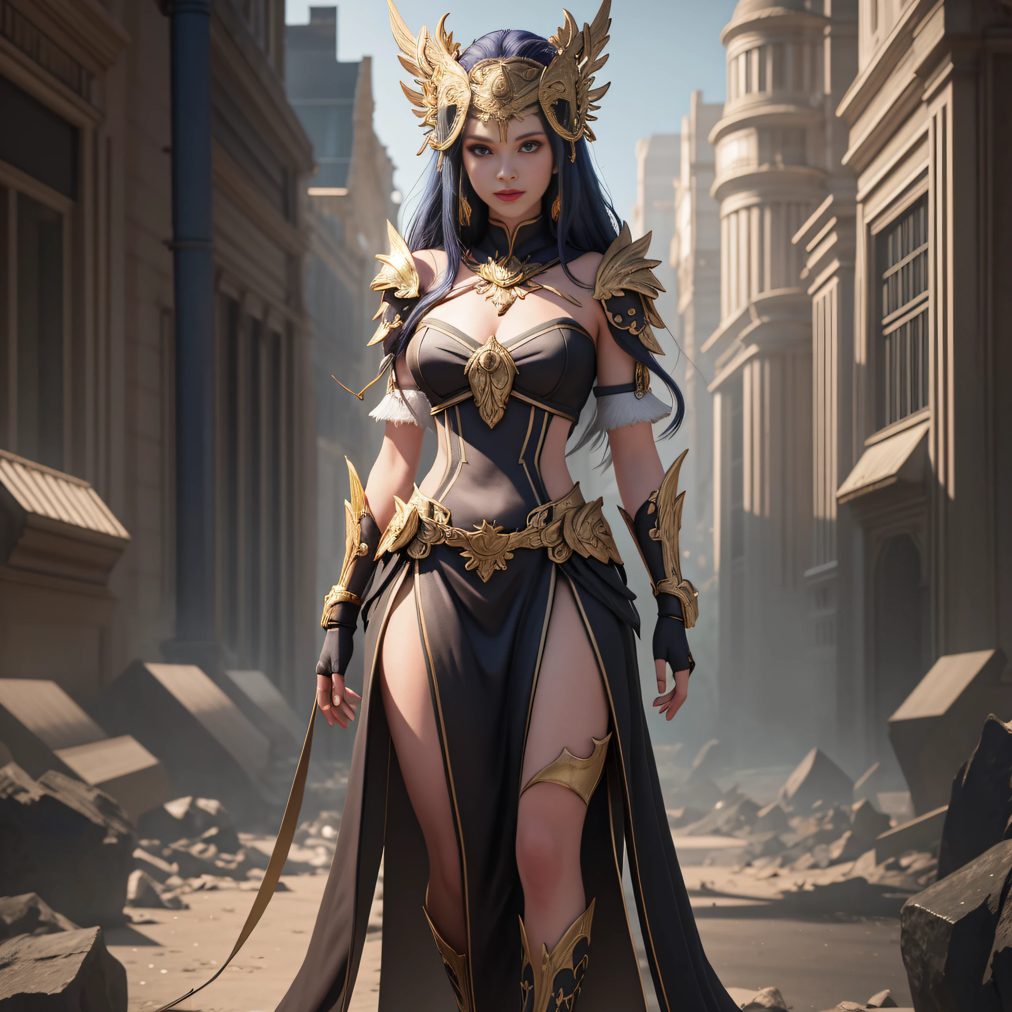 arafed woman in a black dress and gold armor walking in a city, ig model | Artgerm, Fantastique Art Behance, 2. 5 d CGI Anime Fantasy Artwork, epic fantasy digital art style, Chengwei Pan sur ArtStation, En tant que valkyrie mystique, Epic Fantasy Art Style HD, Tendance sur ArtStation, WLOP et Artgerm
