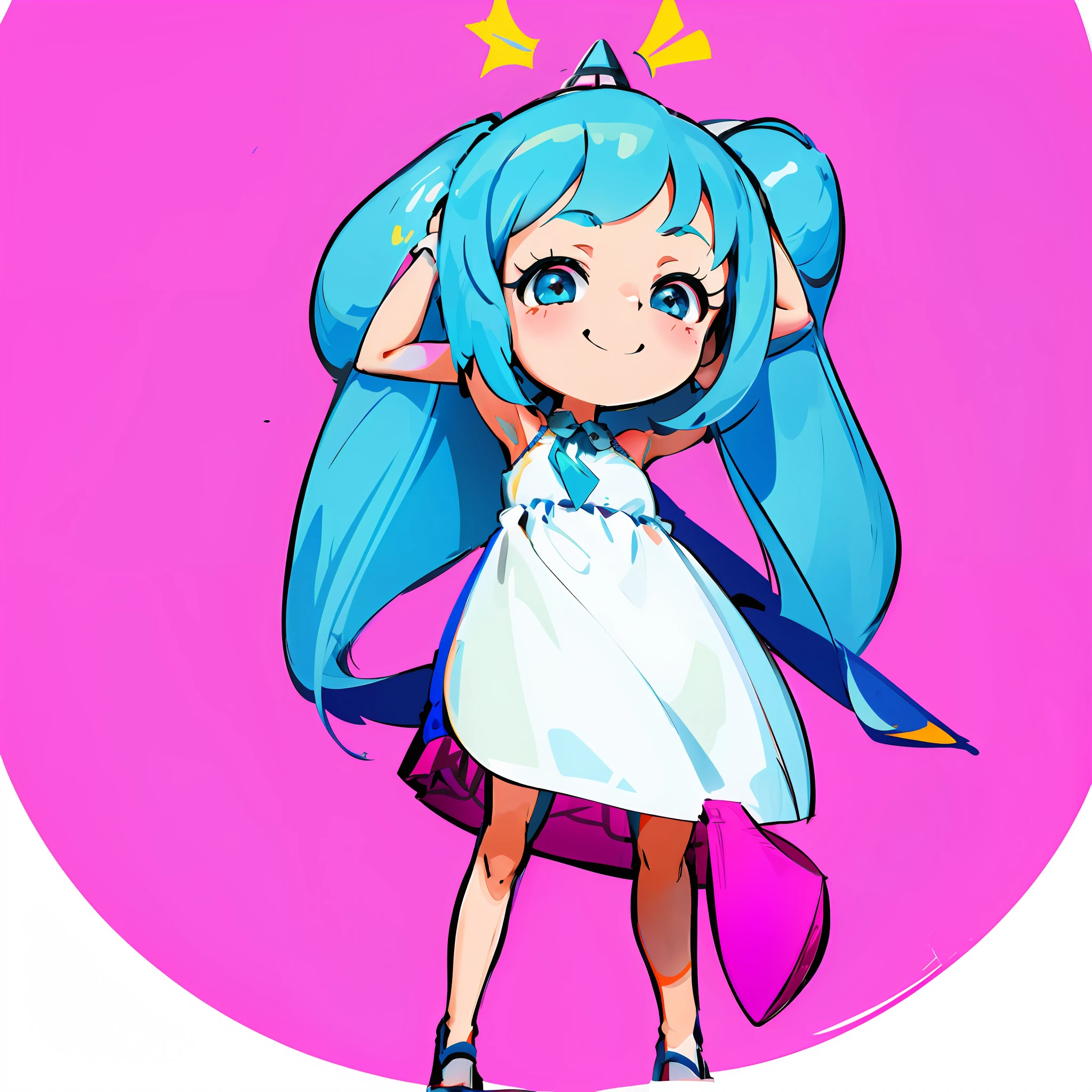 a cartoon girl with blue hair and a white dress, miku, Hatsune Miku, mikudayo, hatsune miku portrait, portrait of hatsune miku, vocaloid, a happy meal toy of hatsune miku, hatsune miku short hair, in dress, lolitsune miku face, pink twintail hair and cyan eyes