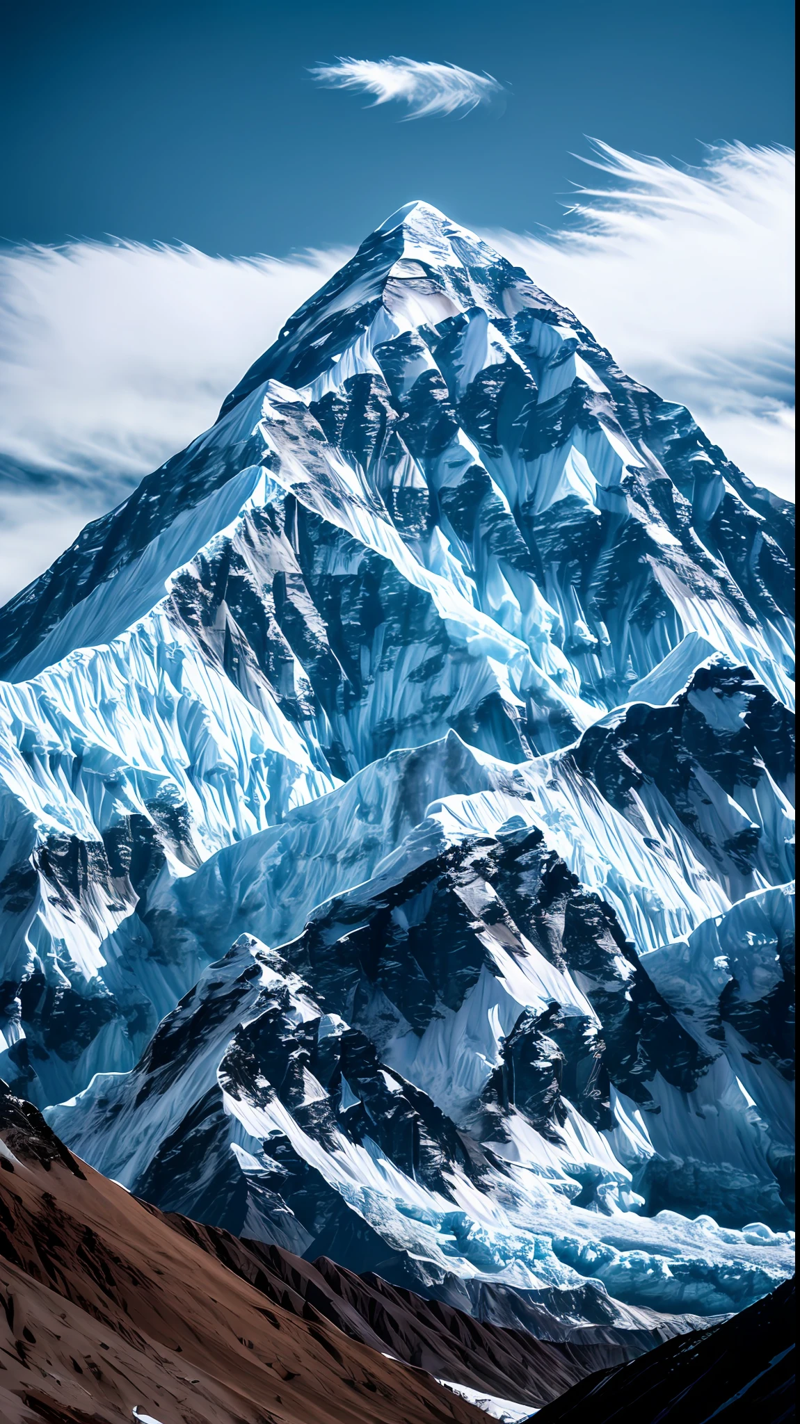 RAW photo, Mount Everest, winter landscape, mountains, trees, face, 8k UHD, DSLR, soft light, high quality, film grain, Fujifilm XT3