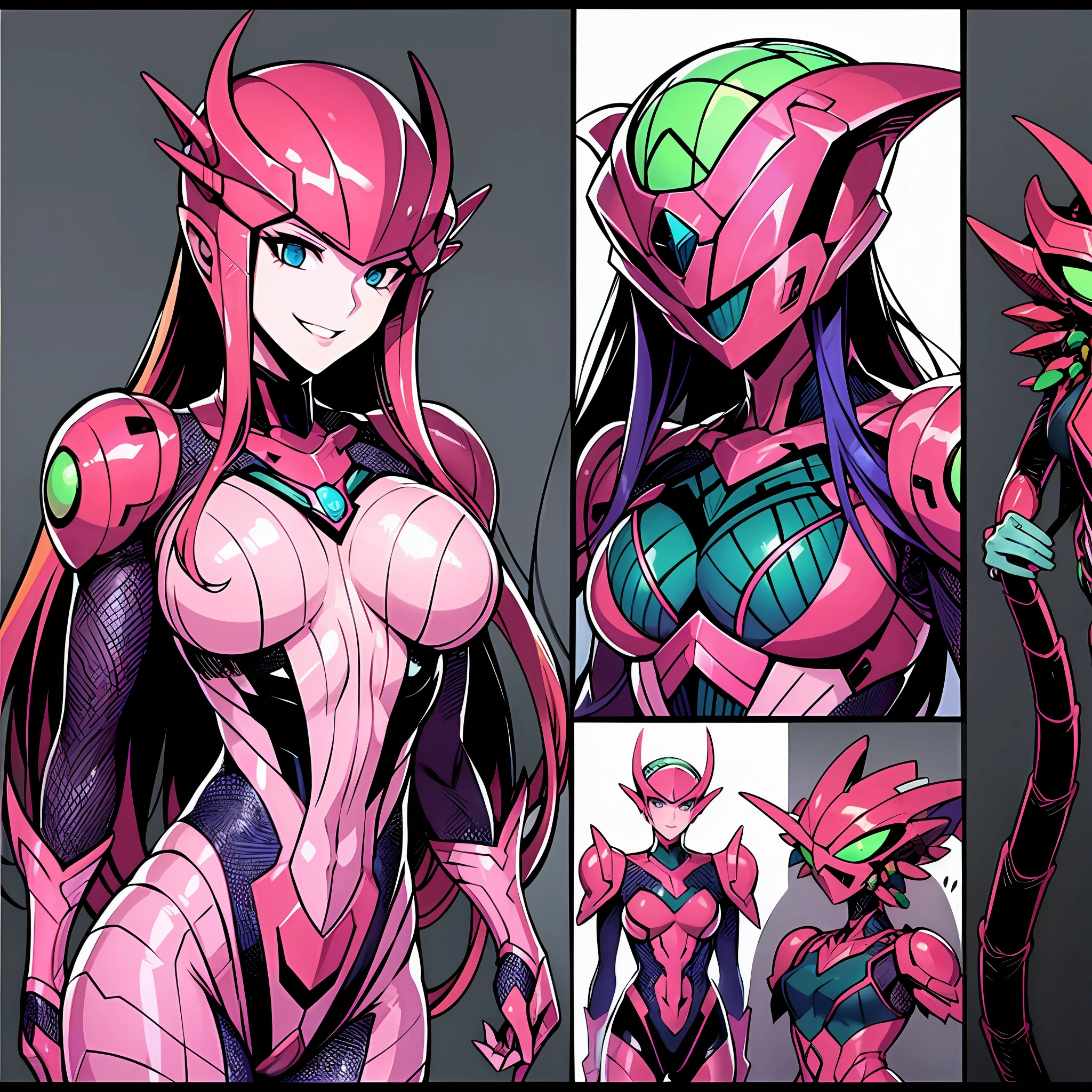 Woman with Hot Tentacles、Guyver Style、wicked smile、Scarabeleploid、tail、Cel Shade Adult Animation、Metroid Suit、long-hair