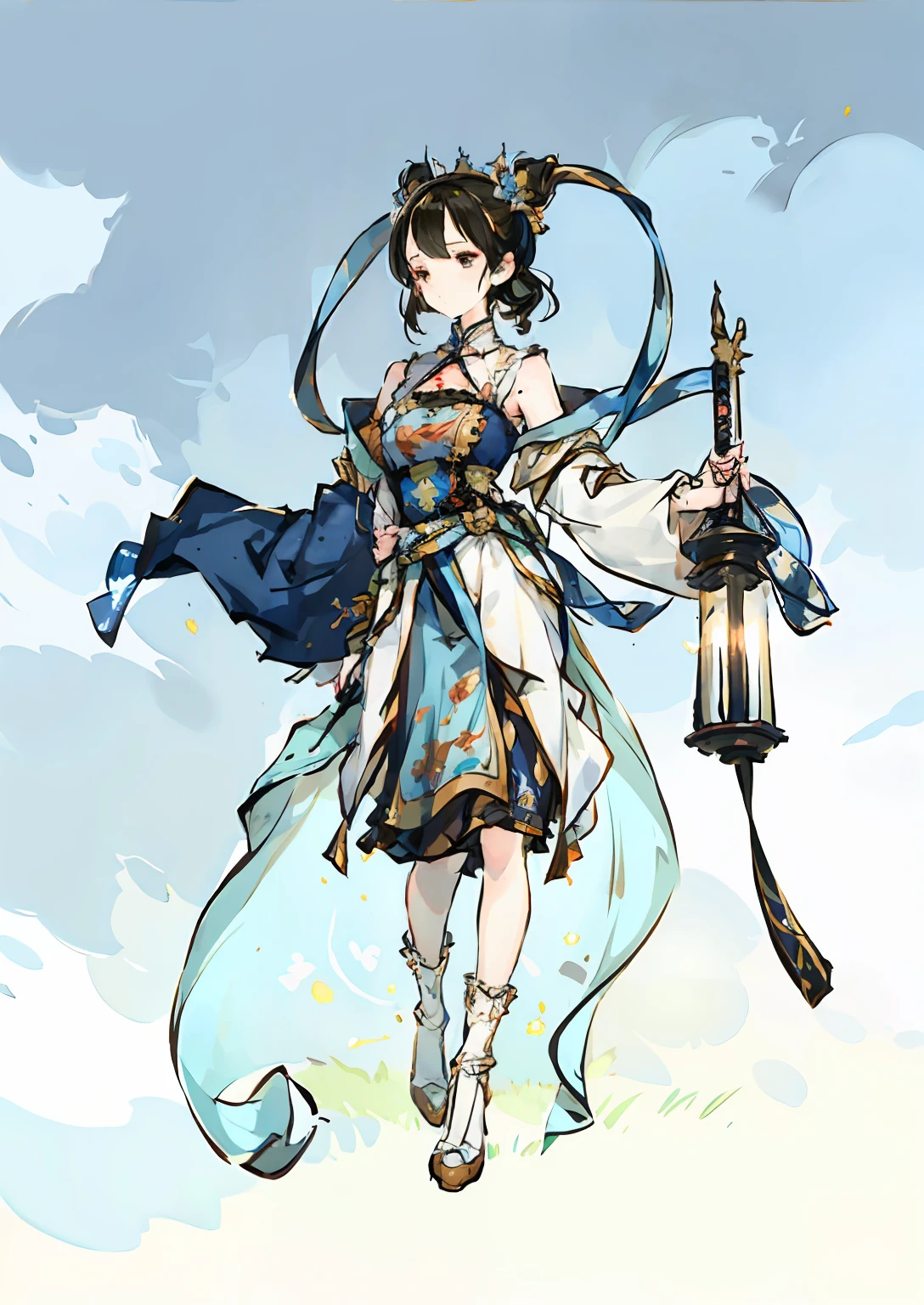 8K，1 little girl，Fine face，Dressed in period costume，Game standing drawing，fulllllbody，