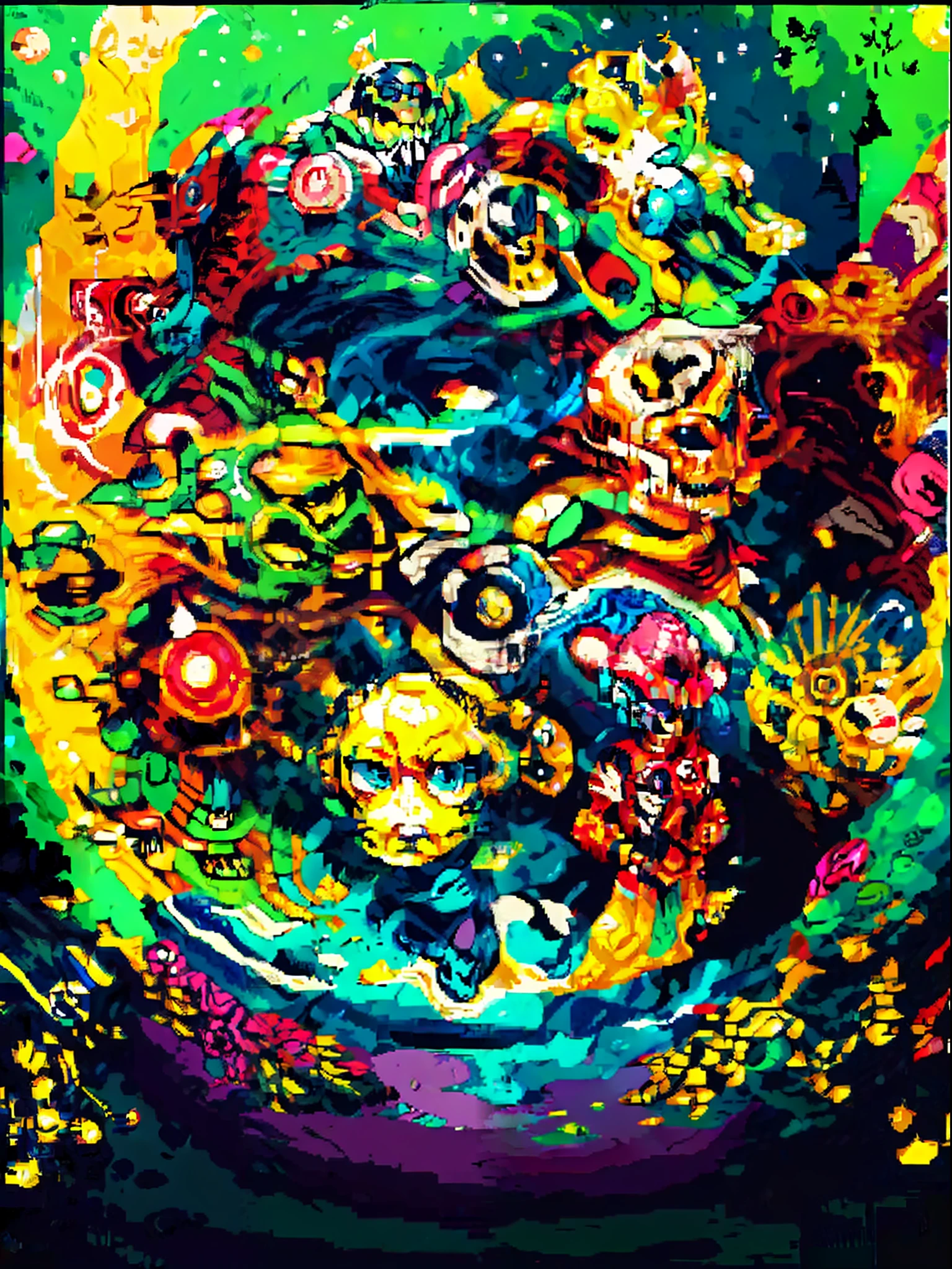 Atomic - age surrealism, translucent organisms, translucent humanoid figures floating, colorful void, organic forms, Richard Powers, by James Rizzi --ar 2:3, kamina shades, hime cut, Pop art, award winning, masterpiece, award winning