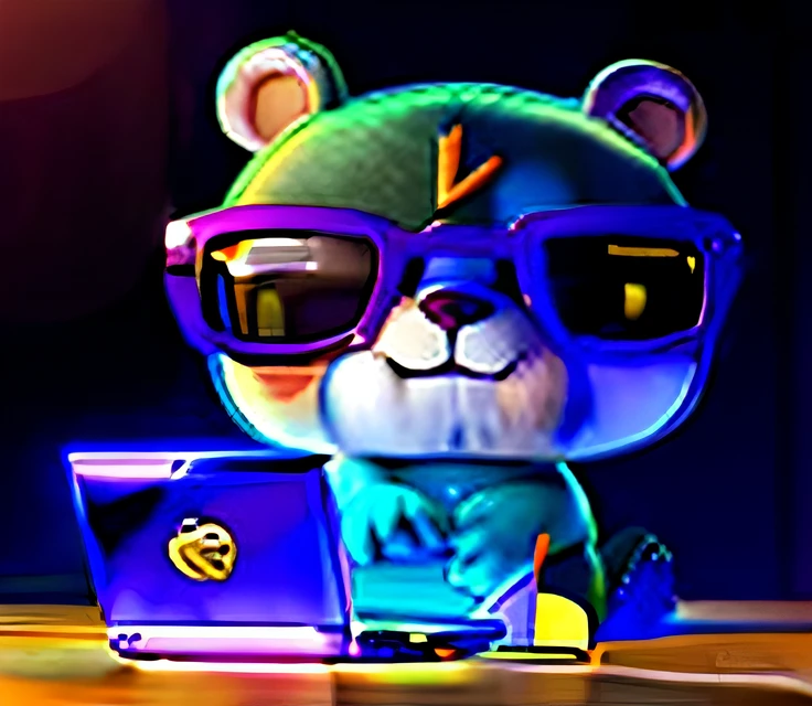 a close up of a cartoon bear with glasses on using a laptop, avatar for website, trending on dribbble.com mascot, danbooru, senko-san, nerd, reddit, lazy, webtoons, hacker, avatar image, typical cryptocurrency nerd, late night, nerd, profile image, liosh, twitch streamer / gamer ludwig