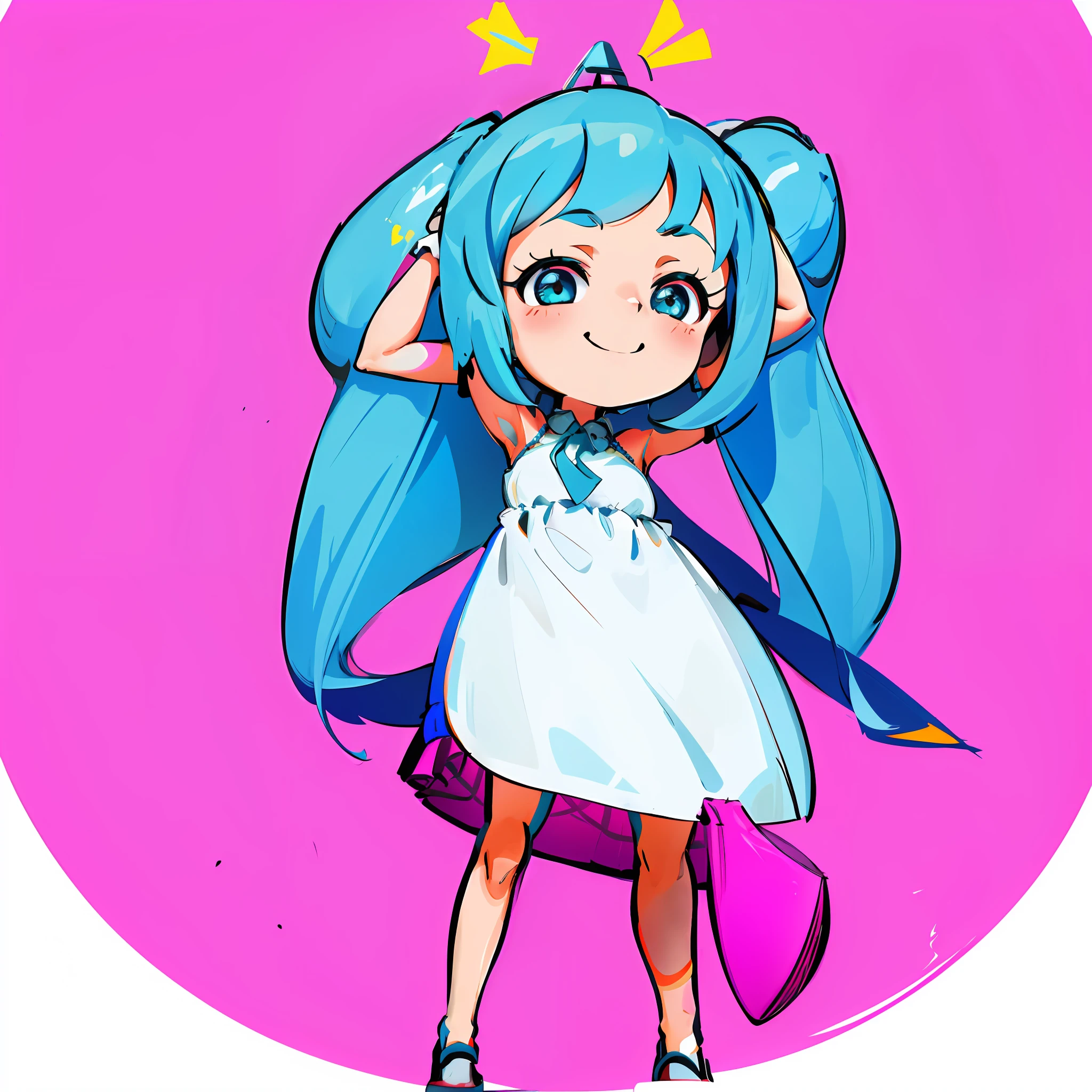 a cartoon girl with blue hair and a white dress, miku, Hatsune Miku, mikudayo, hatsune miku portrait, portrait of hatsune miku, vocaloid, a happy meal toy of hatsune miku, hatsune miku short hair, in dress, lolitsune miku face, pink twintail hair and cyan eyes