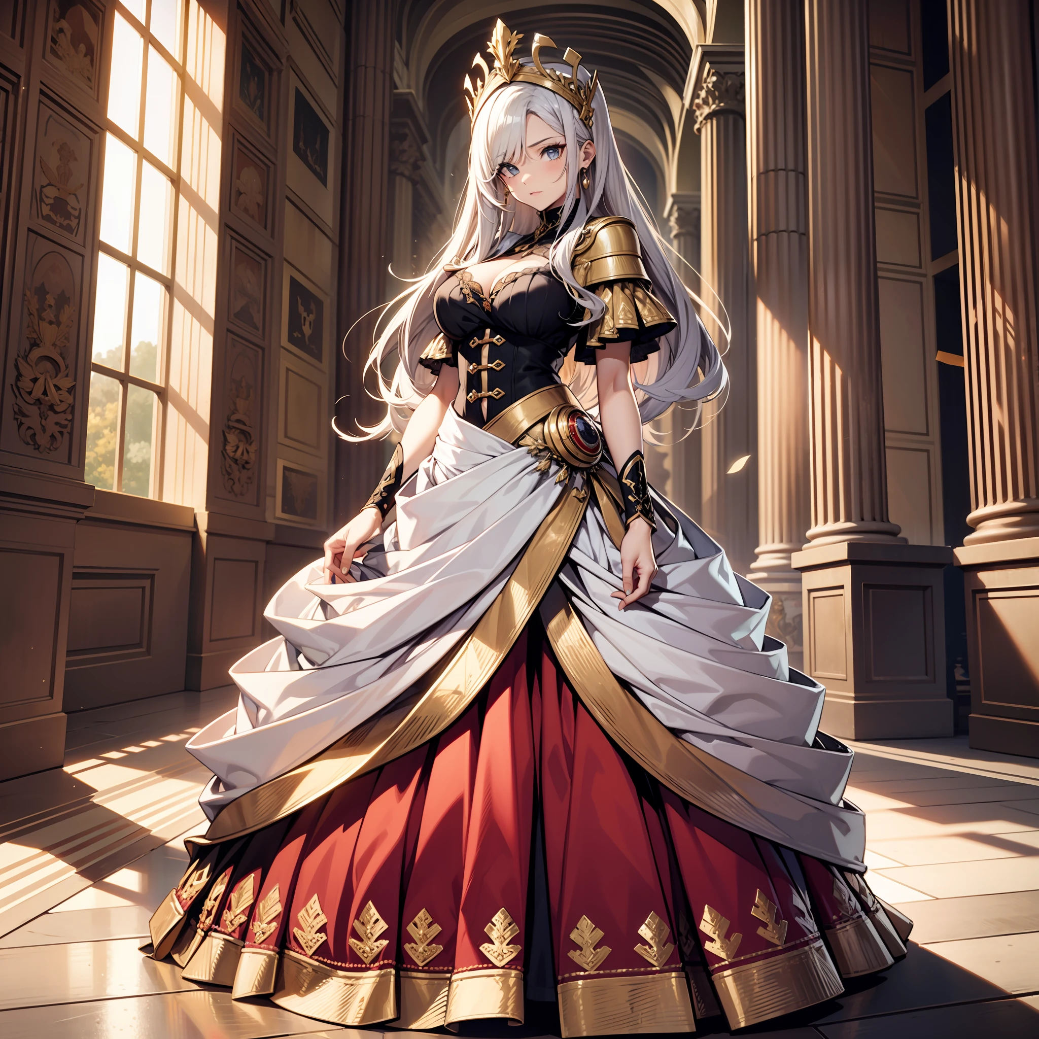 imperador romano, roupas pretas,, roupas romanas antigas cabelos pretos, olhos vermlhos, in a palace, com colunas brancas, ouro em seu traje, 4k, boa anatomia, rosto detalhado