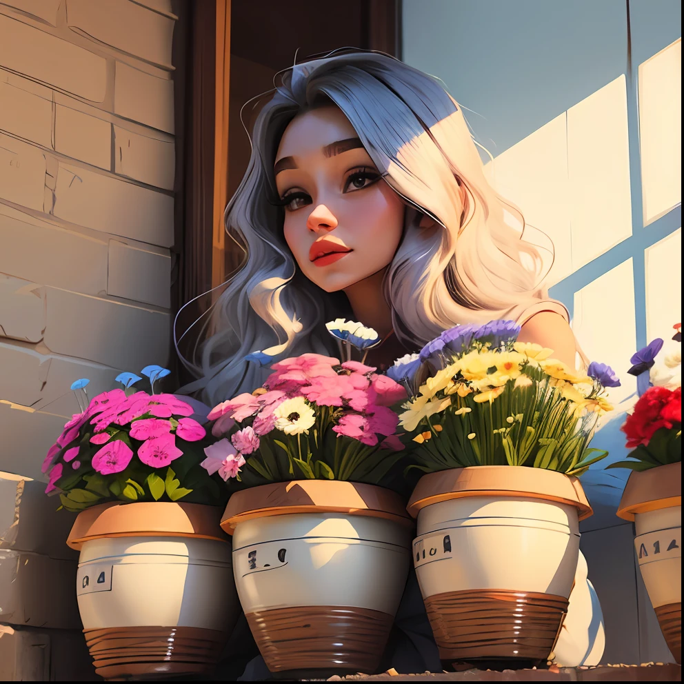 Uma mulher com cabelos longos e ondulados, com borboletas e flores em volta do cabelo. --auto --s2