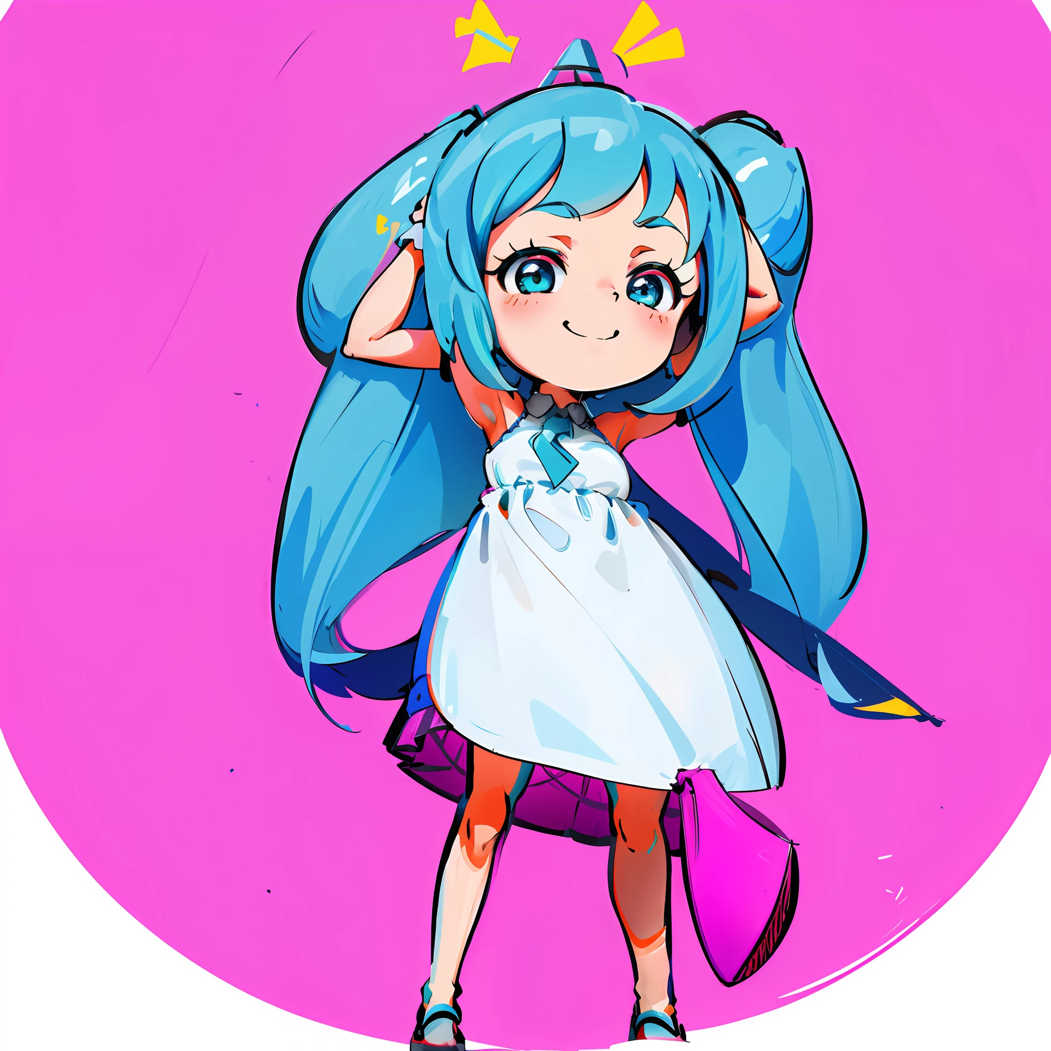 a cartoon girl with blue hair and a white dress, miku, Hatsune Miku, mikudayo, hatsune miku portrait, portrait of hatsune miku, vocaloid, a happy meal toy of hatsune miku, hatsune miku short hair, loli in dress, loli, hatsune miku face, pink twintail hair and cyan eyes