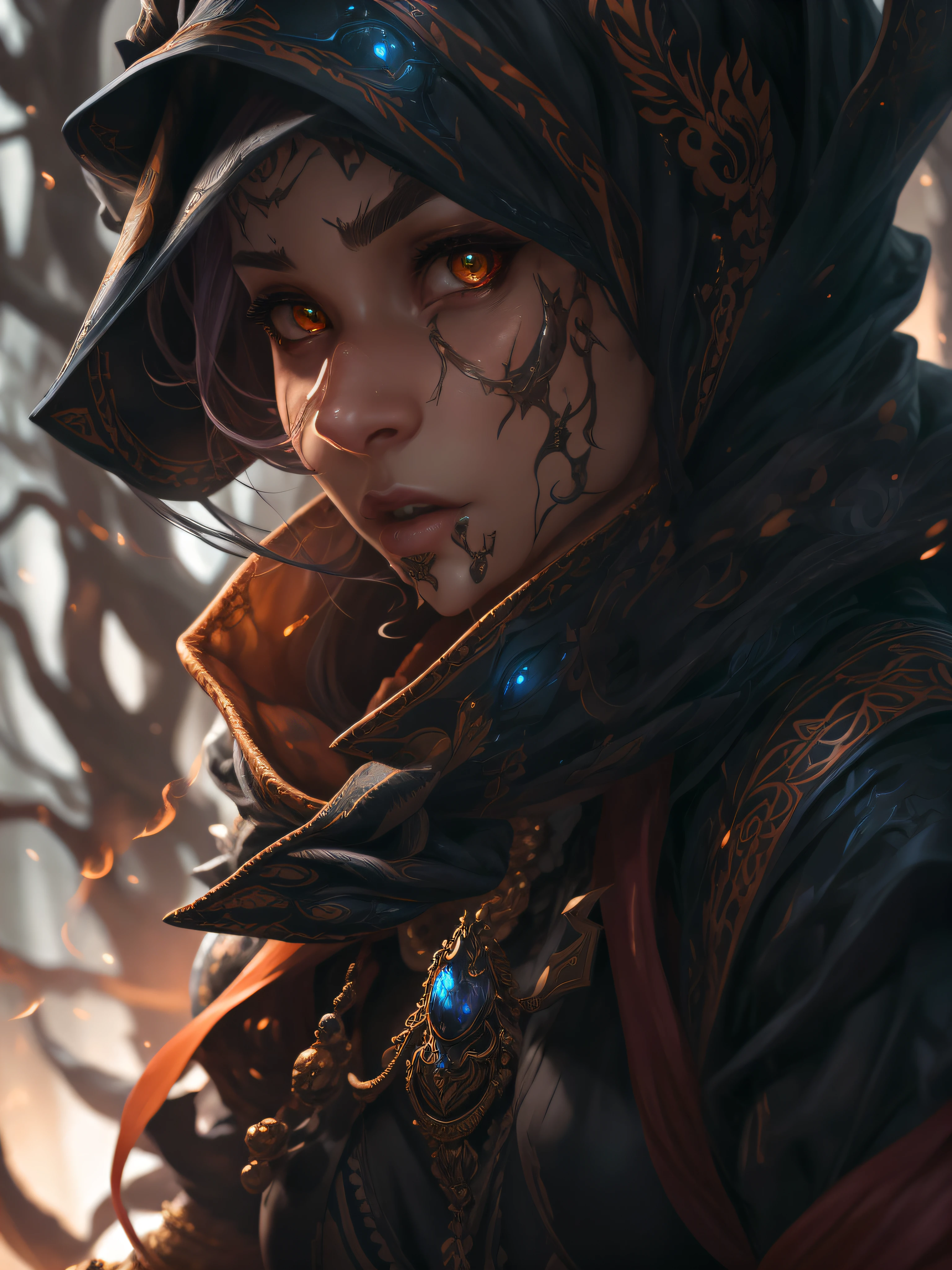 A 3d render of a [woman::wizard:8], highly detailed, 8K, stunning, hdr, subsurface scattering, global illumination, film still, Film-like, bokeh, 3d, RTX, insanely detailed, ornate pattern, fire, inferno, insect macro, ((very sexy pose)), volumetric lighting, caustics, RFKTR_bontrex-150, clrs, 512paintstyle3-light
