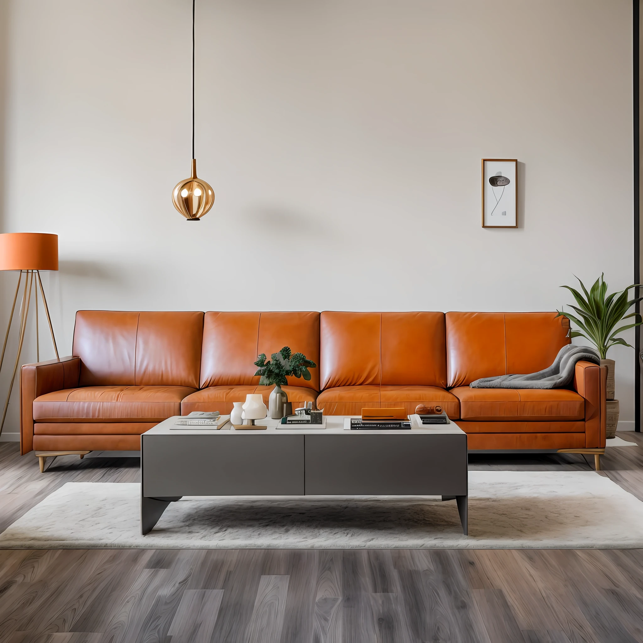 there is a large orange couch and a coffee table in a room, warm colored furniture, leather sofa, leather sofa, leather sofa, placed in a large living room, couches vibrating and melting, relaxing on a modern couch, lounging on expensive sofa, large couch, placed in a living room, elegence, sofa, sofa, designer furniture