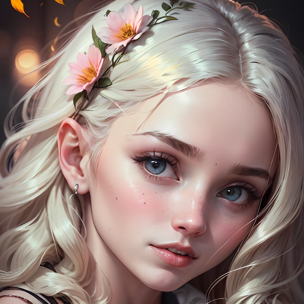 Uma mulher com cabelos longos e ondulados, com borboletas e flores em volta do cabelo. --auto --s2