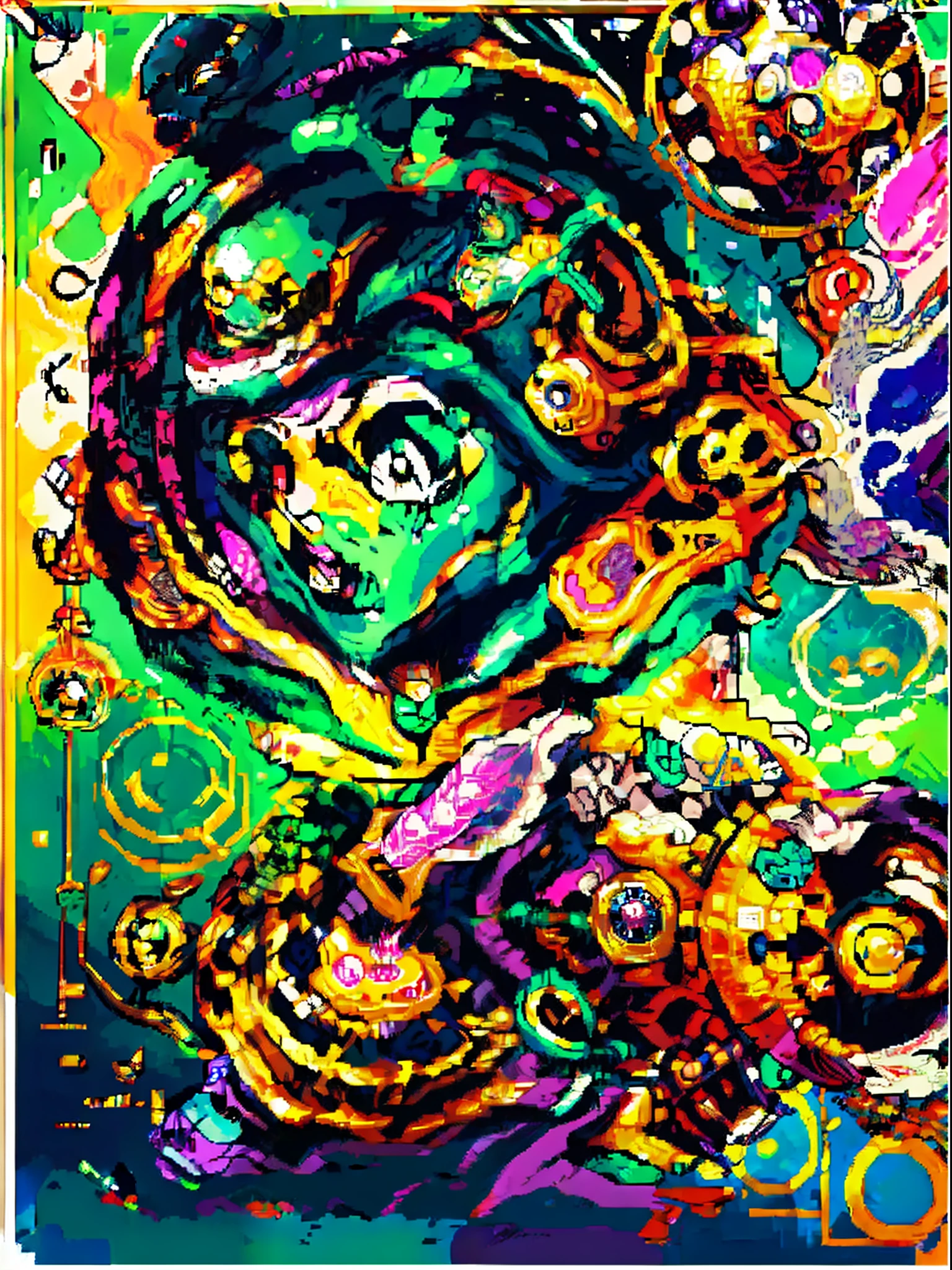 Atomic - age surrealism, translucent organisms, translucent humanoid figures floating, colorful void, organic forms, Richard Powers, by James Rizzi --ar 2:3, kamina shades, hime cut, Pop art, award winning, masterpiece, award winning