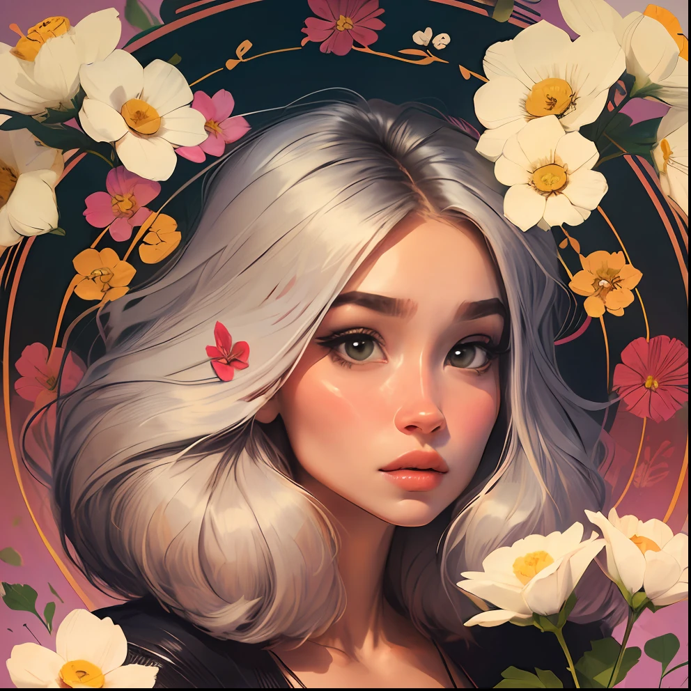 Uma mulher com cabelos longos e ondulados, com borboletas e flores em volta do cabelo. --auto --s2