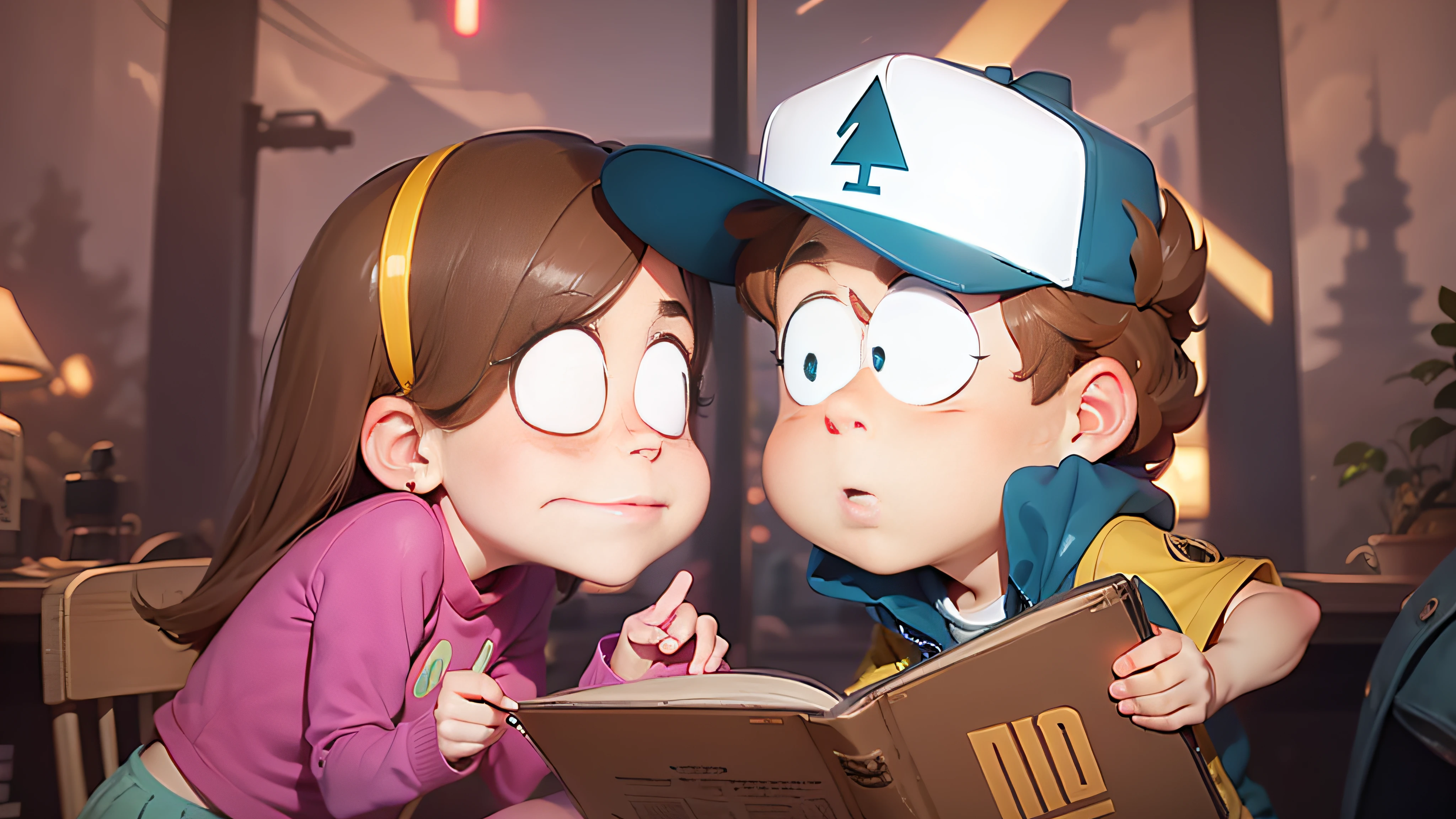 gravity falls, dipper and mabel, mistery, fantasy, cinematographic light, neon --auto