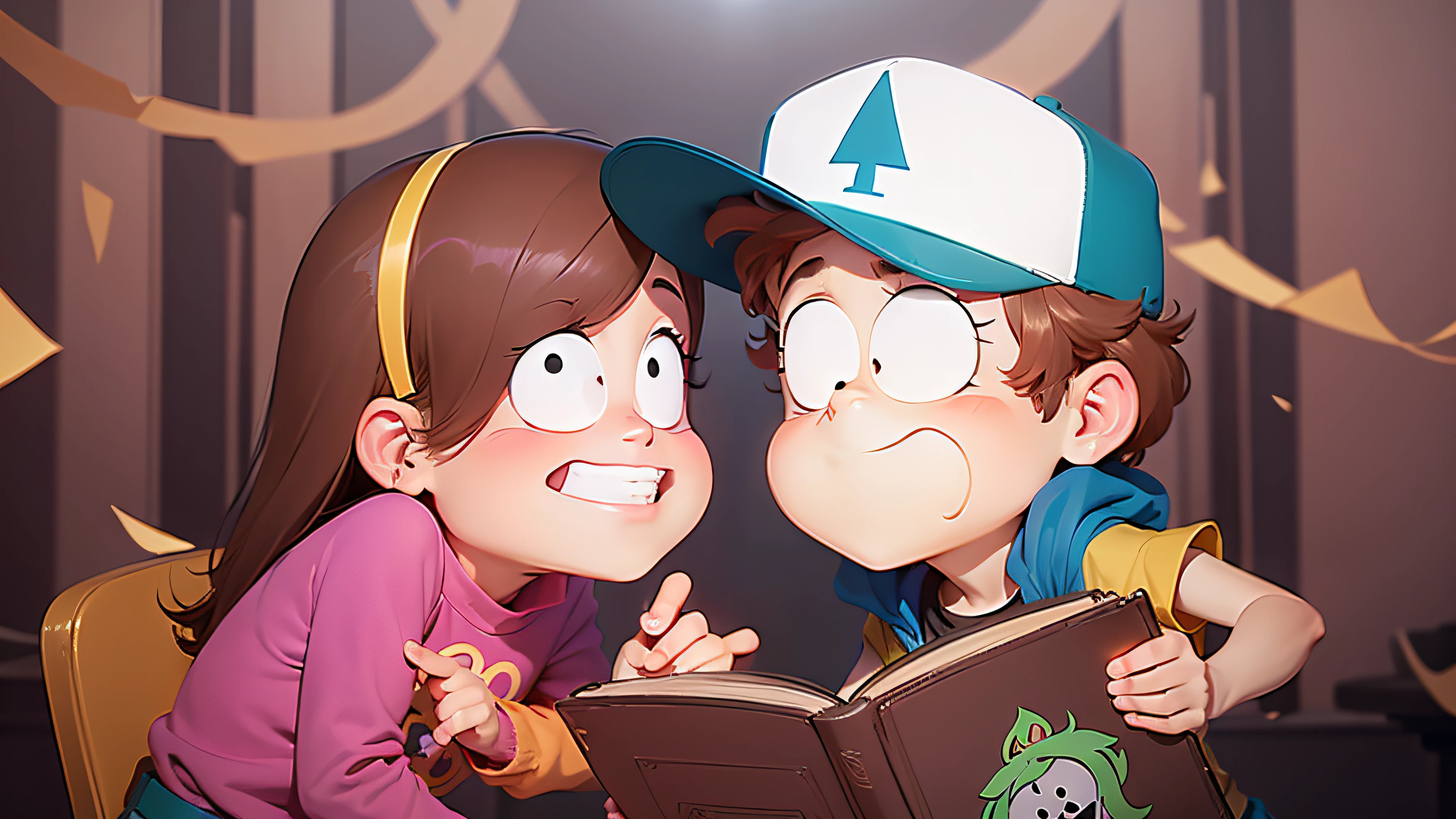 gravity falls, dipper and mabel, mistery, fantasy, cinematographic light, neon --auto