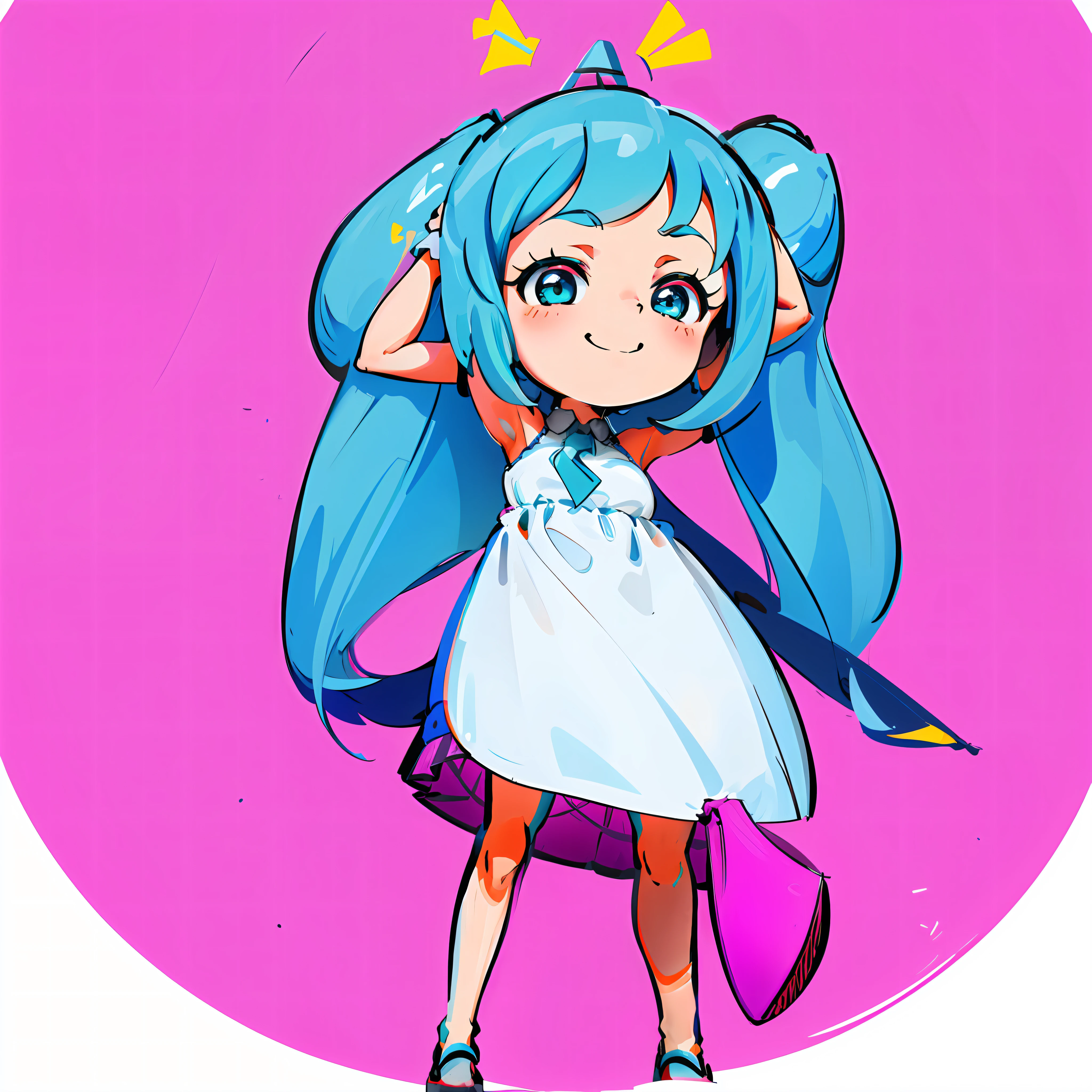 a cartoon girl with blue hair and a white dress, miku, Hatsune Miku, mikudayo, hatsune miku portrait, portrait of hatsune miku, vocaloid, a happy meal toy of hatsune miku, hatsune miku short hair, in dress, lolitsune miku face, pink twintail hair and cyan eyes