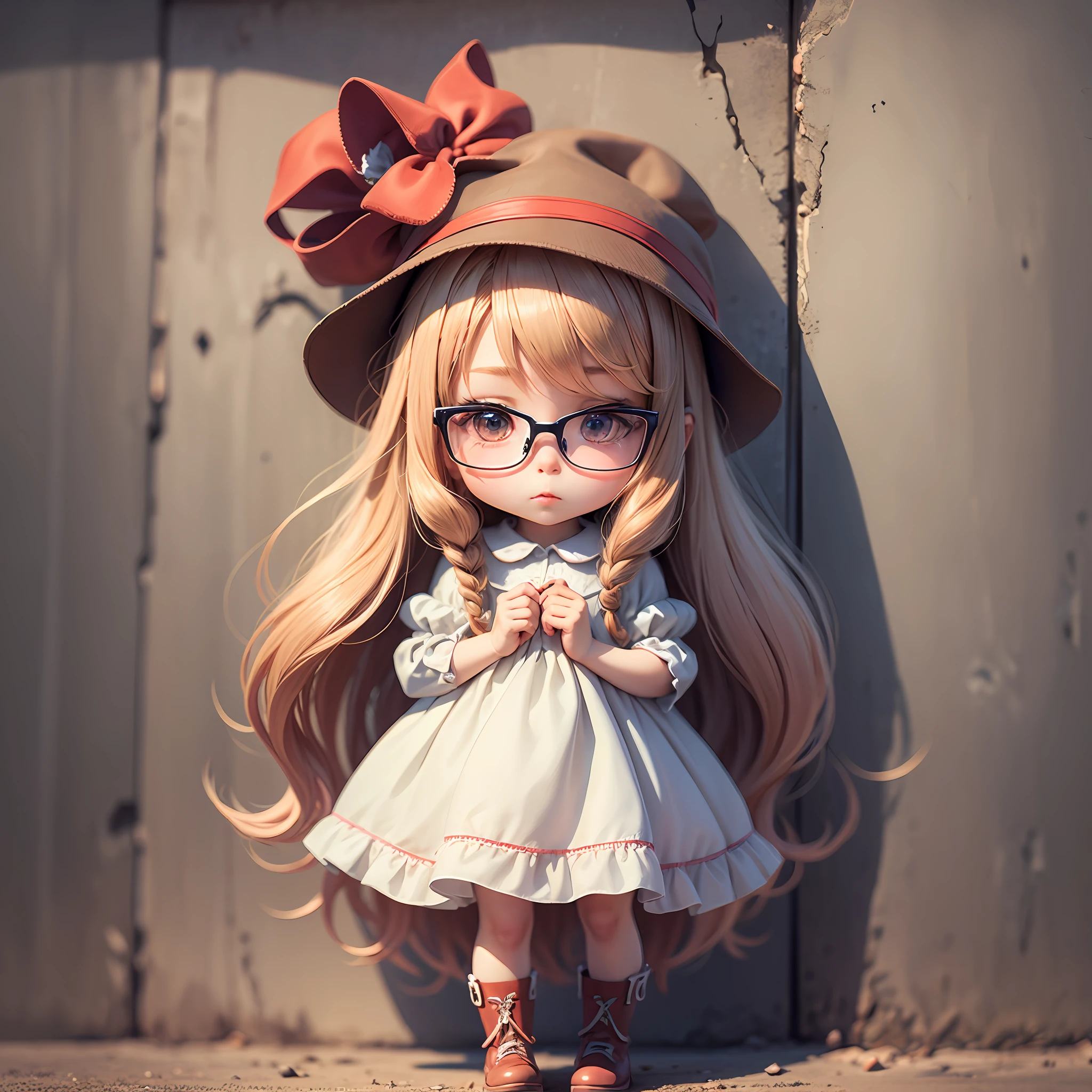 Chibi girl with gorgeous with glasses dress, bolsa, long hat hair, 4k --auto --s2