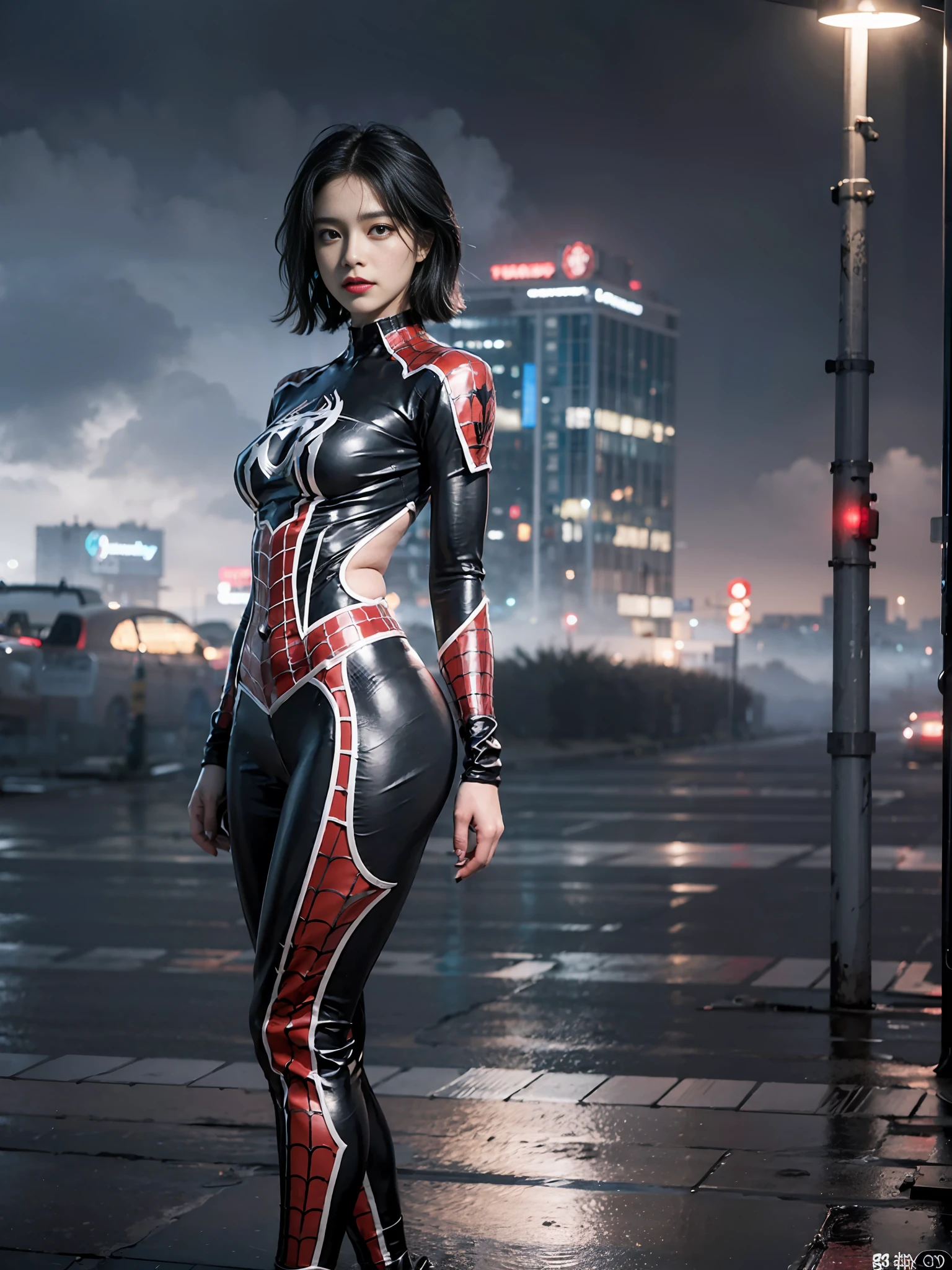 (1girl:1.3), solo, __body-parts__, official art, unified 8k wallpaper, super detailed, beautiful and aesthetic, beautiful, masterpiece, best quality, raw, masterpiece, super fine photo, best quality, super high resolution, photorealistic realism, sunlight, full body portrait, amazing beauty, dynamic pose, delicate face, vibrant eyes, (from the front), she is wearing a full body Spider-Man suit, red and black color scheme, spider, very detailed abandoned warehouse background , detailed face, detailed complex busy background, messy, gorgeous, milky, highly detailed skin, realistic skin details, visible pores, sharp focus, volumetric fog, 8k uhd, DSLR camera, high quality, film grain, fair skin, photo realism, lomography, huge metropolis in a future dystopia,
