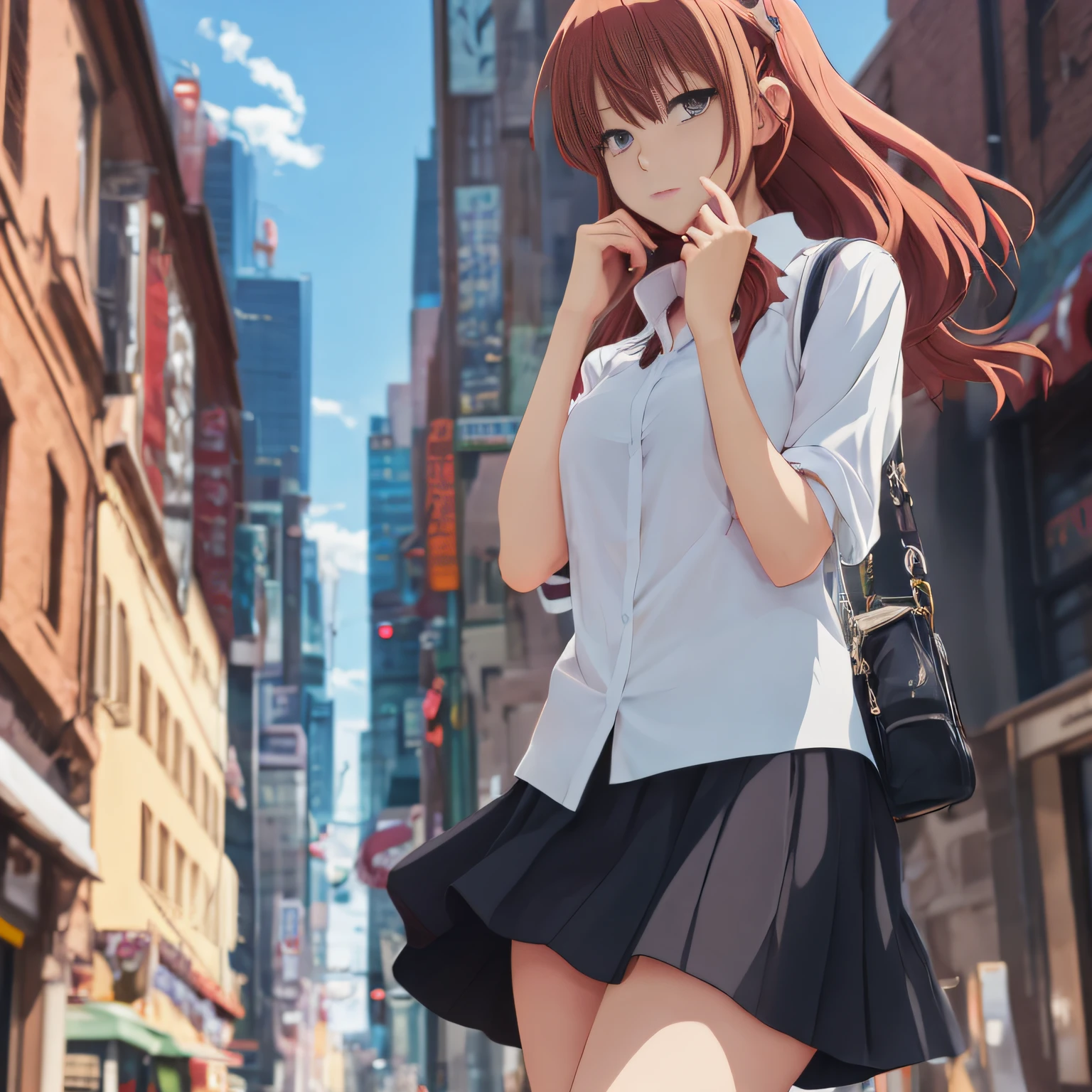 City Street，Girls in short skirts，anime styled，close up shot