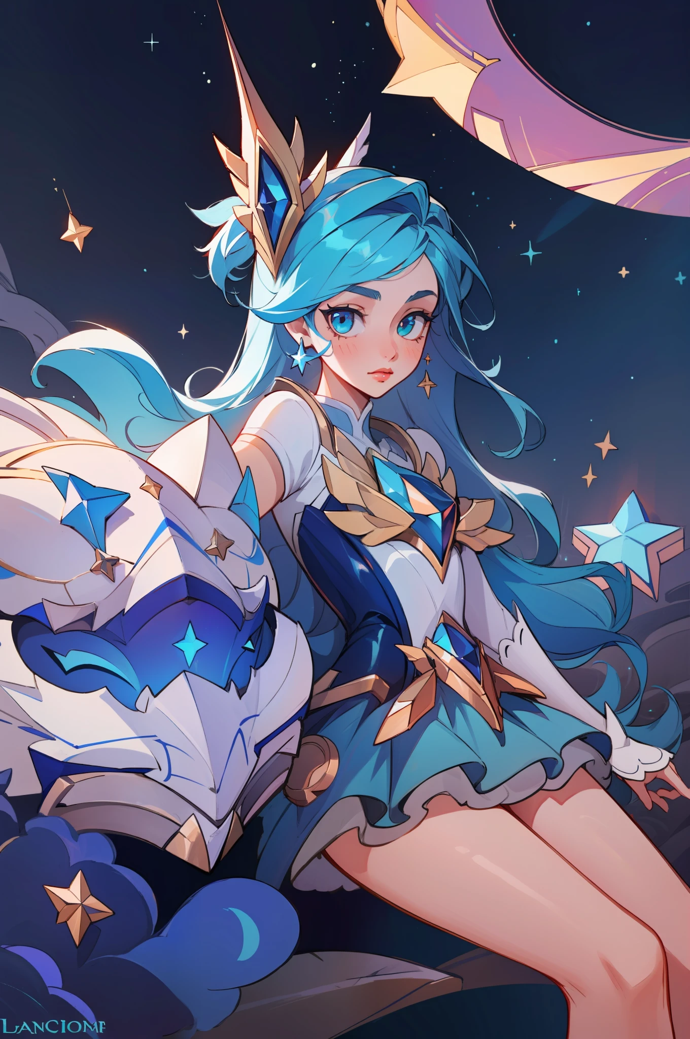 (masterpiece, best quality), intricate details, 8k, artstation, sharp focus, 1girl, star guardian, league of legends, (cool color theme)