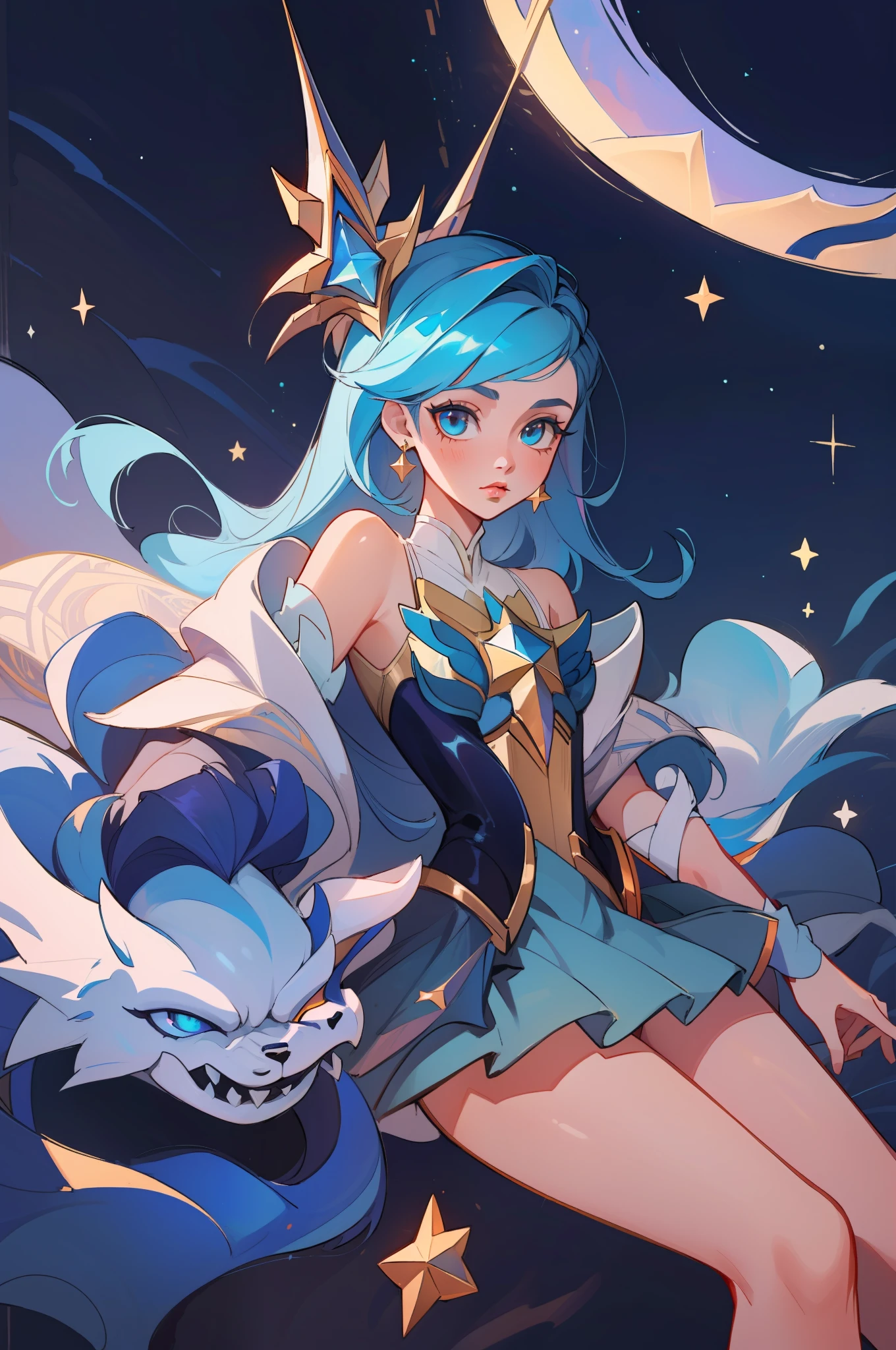 (masterpiece, best quality), intricate details, 8k, artstation, sharp focus, 1girl, star guardian, league of legends, (cool color theme)