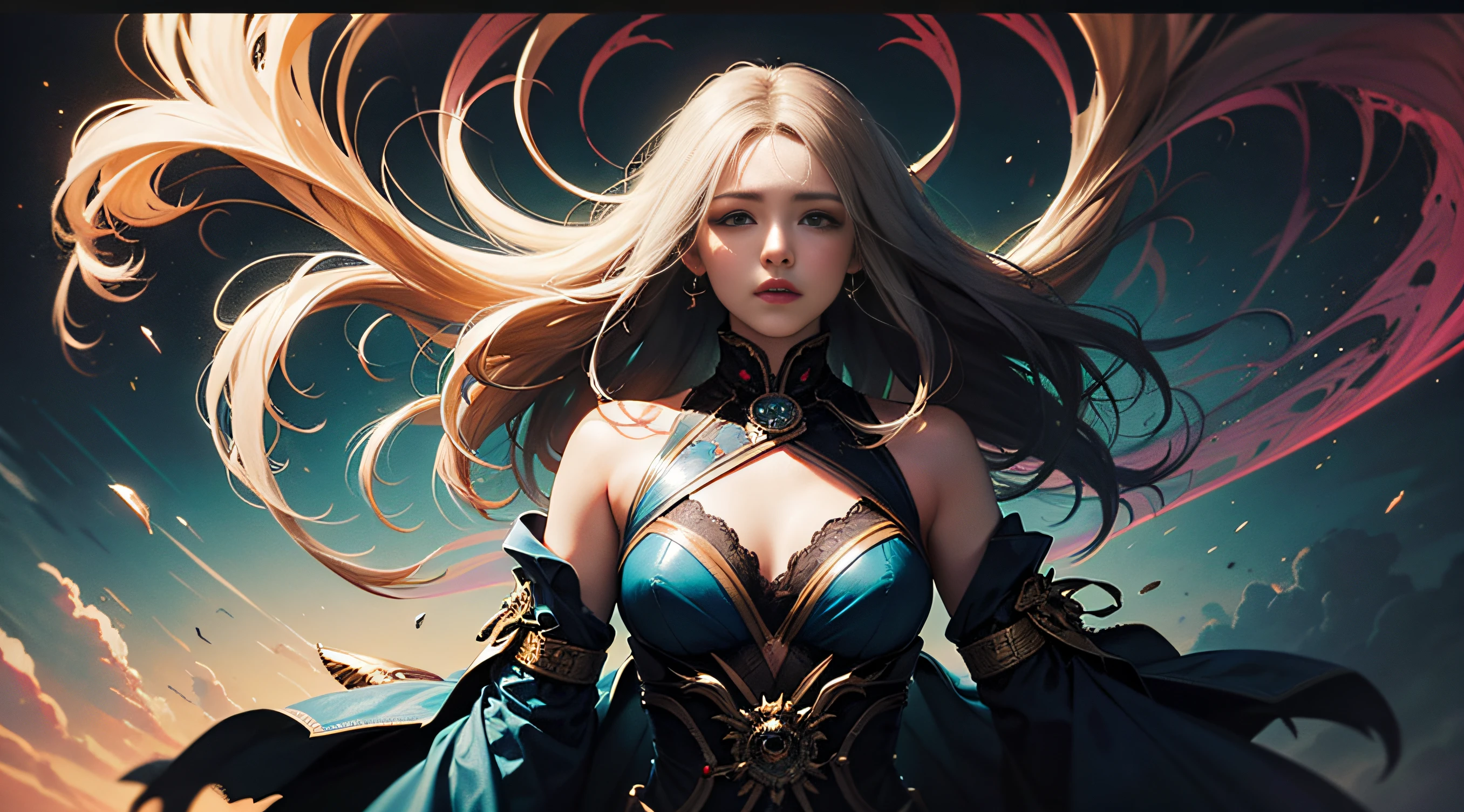 official art, unity 8k wallpaper, ultra detailed, beautiful and aesthetic, masterpiece, best quality, (zentangle, mandala, tangle, entangle), (fractal art:1.3) , 1girl, extremely detailed, dynamic angle, cowboyshot, the most beautiful form of chaos, elegant, a brutalist designed, vivid colours, romanticism, by james jean, roby dwi antono, ross tran, francis bacon, michal mraz, adrian ghenie, petra cortright, gerhard richter, takato yamamoto, ashley wood, atmospheric, ecstasy of musical notes, streaming musical notes visible