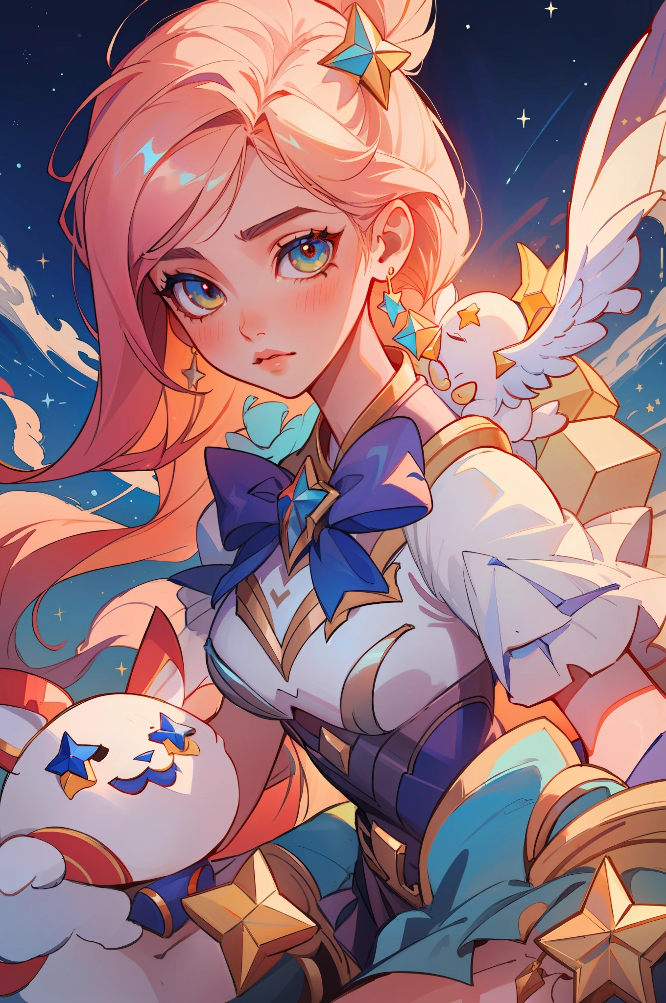 (masterpiece, best quality), intricate details, 8k, artstation, sharp focus, 1girl, star guardian, league of legends, (warm color theme)