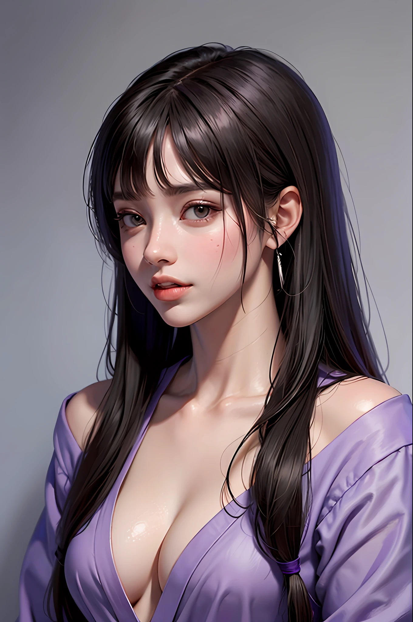 Hinata hyuga olhar penetrante, olhos violetas, biting lips, dedo na boca