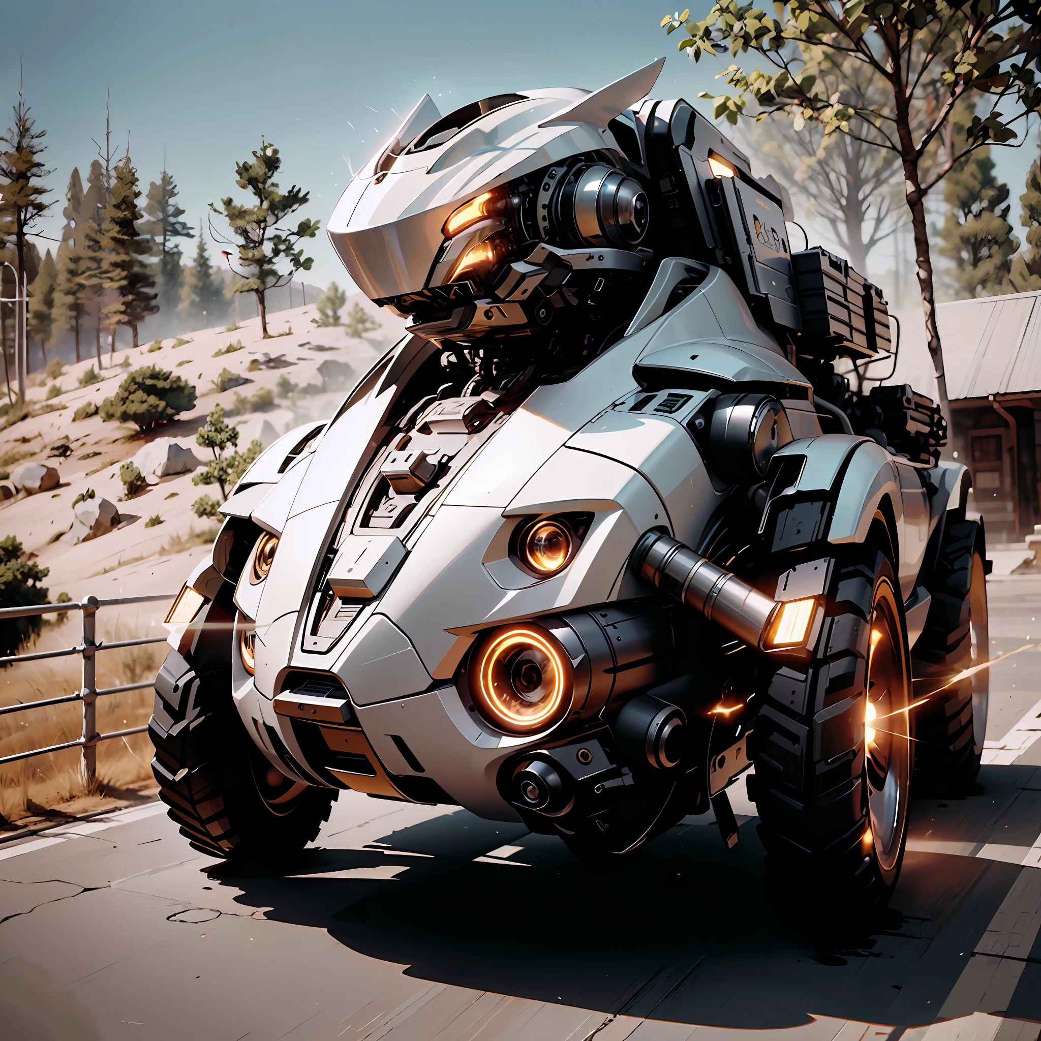 ((Best quality)), ((Masterpiece)), (detailed :1.4), 3D, (A mecha combat vehicle:2),outside,((Panoramic View)),glowing with,light Particle,((Glow)),Pure energy chaos anti-technology,hdr(High dynamic range),(High chiaroscuro),ray traicing,NVIDIA RTX,ultra resolution,Unreal 5,Subsurface tering,PBR Texture,Post-processing,Anisotropic filtering,depthoffield,Maximum clarity and sharpness,Multilayer Texture,Albedo e mapas Speculares,Surface Shading,Accurately simulate light-material interfectly proportioned,octane render aesethic,Two-tone illumination,Large aperture,Low ISO,White balance,rule of thirds,8K RAW