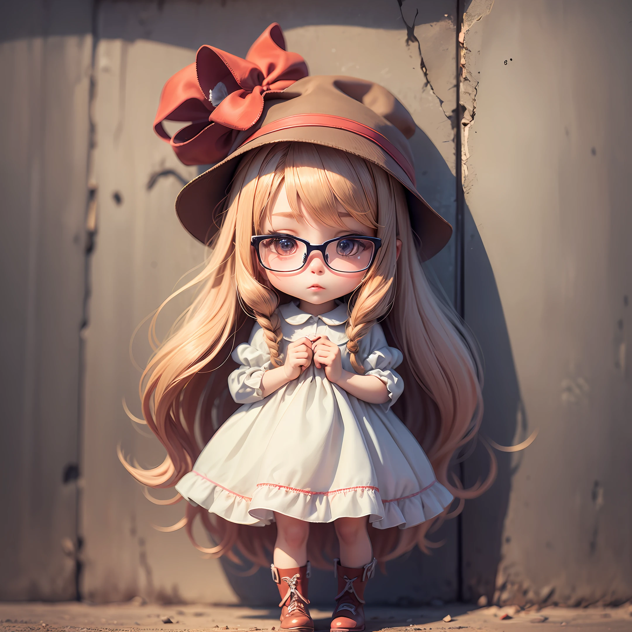 Chibi girl with gorgeous with glasses dress, bolsa, long hat hair, 4k --auto --s2