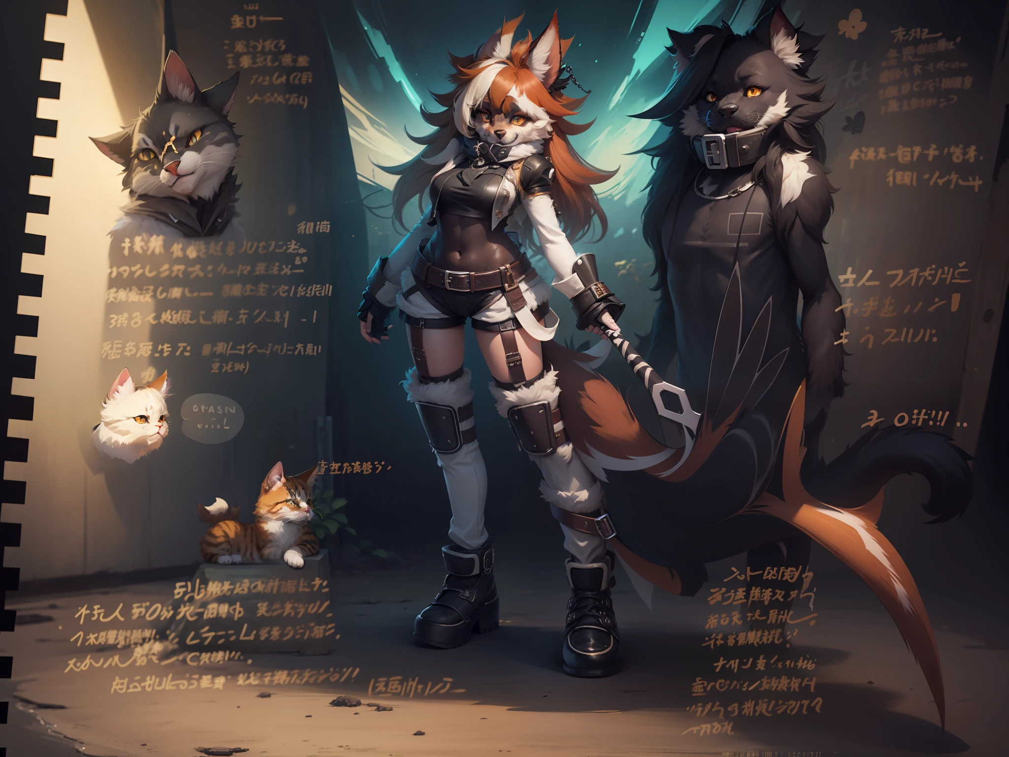 chromatically,(Dark environment:0.8),Masterpiece,High quality,abstract res,digtial painting\(piece of art\), By Dagasi, Yupa,Kiyosan,(anthro,Fluffy fur,Character focus:1.1),anthro male cat,Short hair,portrait , Bright eyes, Panoramic View, Character focus.(Detailed background:0.7), 独奏, shaggy, Furry female, female focus, anthr,(Full body fur, Fluffy tail)