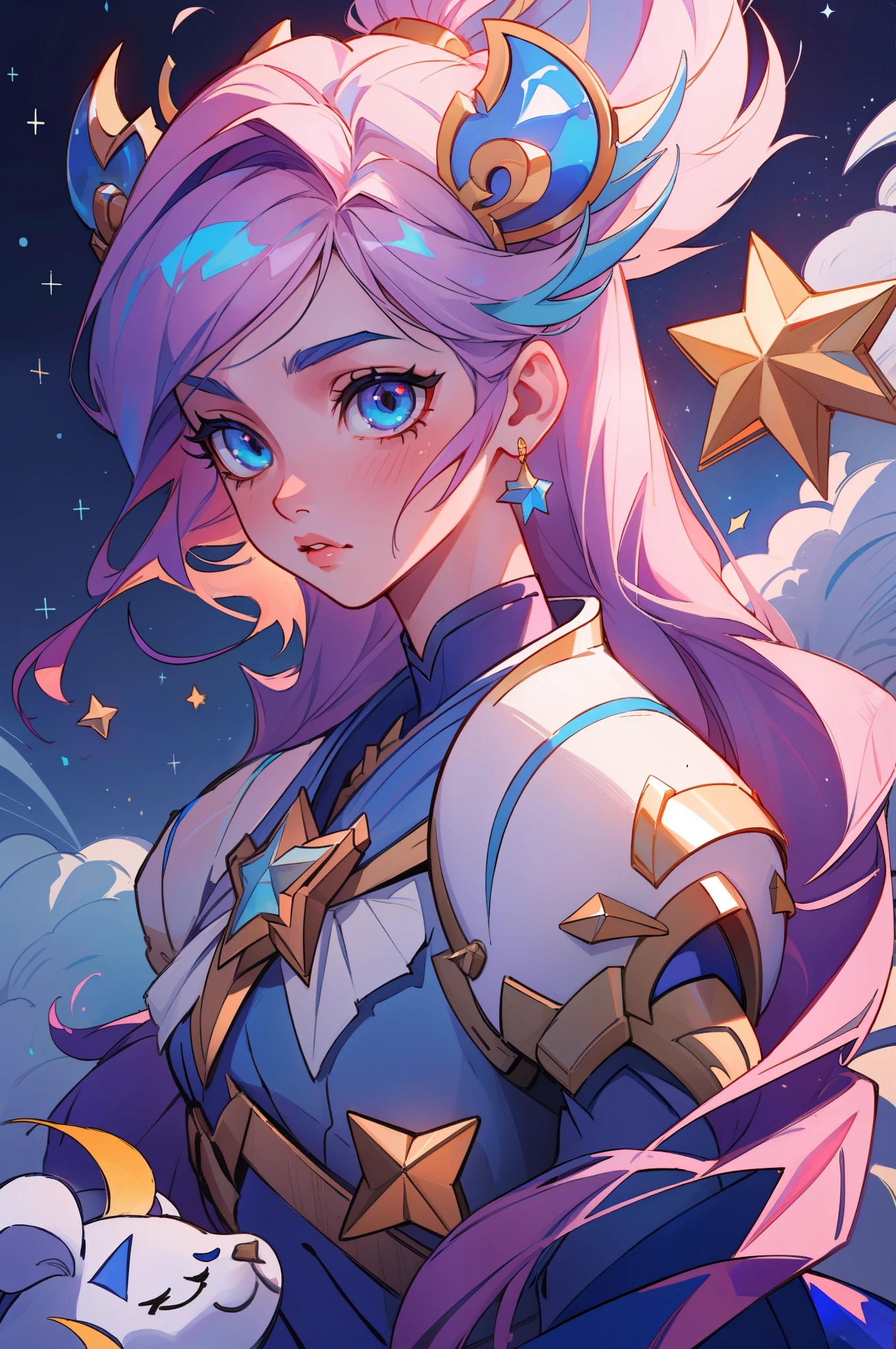 (masterpiece, best quality), intricate details, 8k, artstation, sharp focus, 1girl, star guardian, league of legends, (cool color theme)