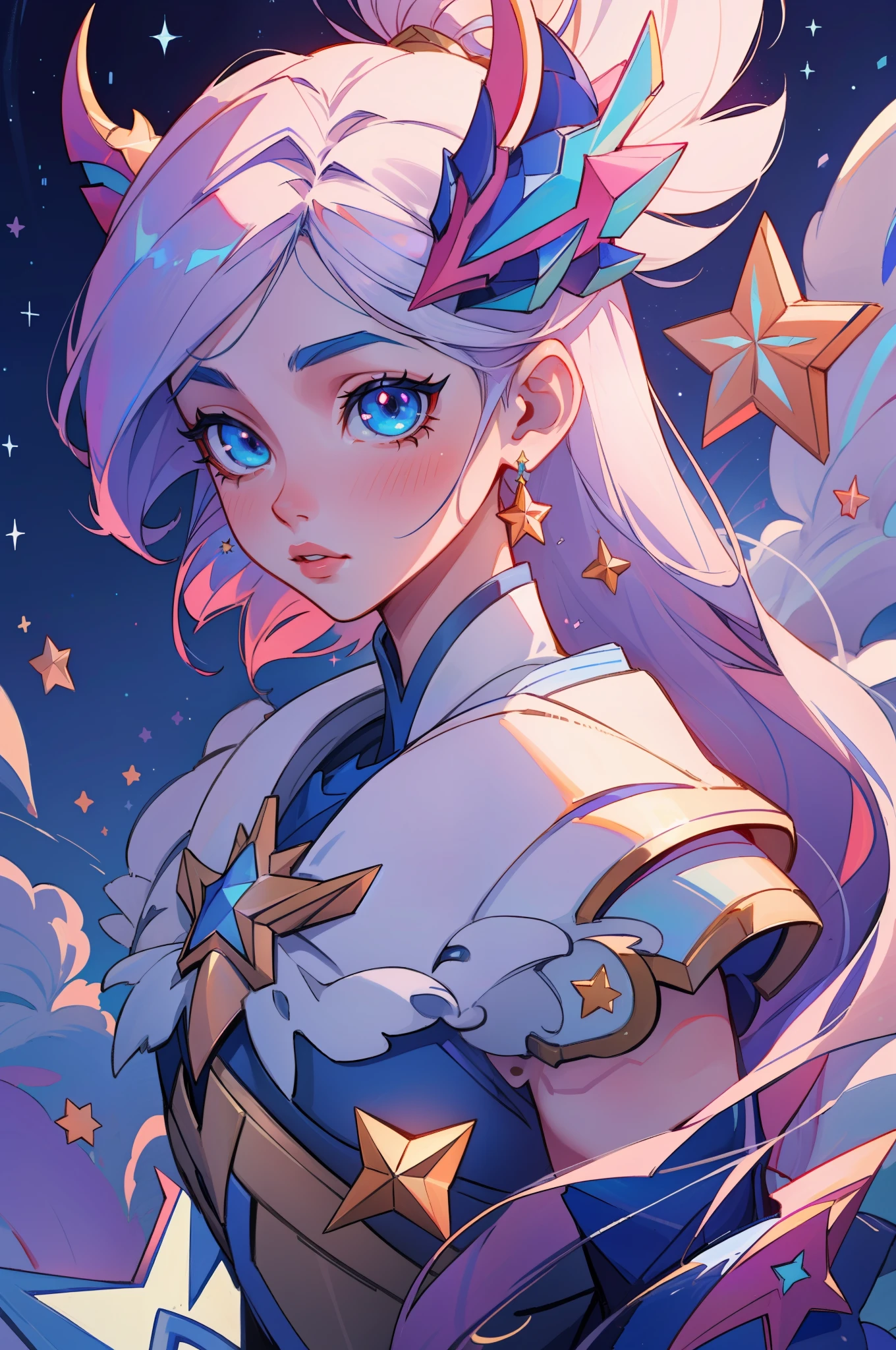 (masterpiece, best quality),  intricate details, 8k, artstation, sharp focus, 1girl, star guardian, league of legends, (cool color theme)