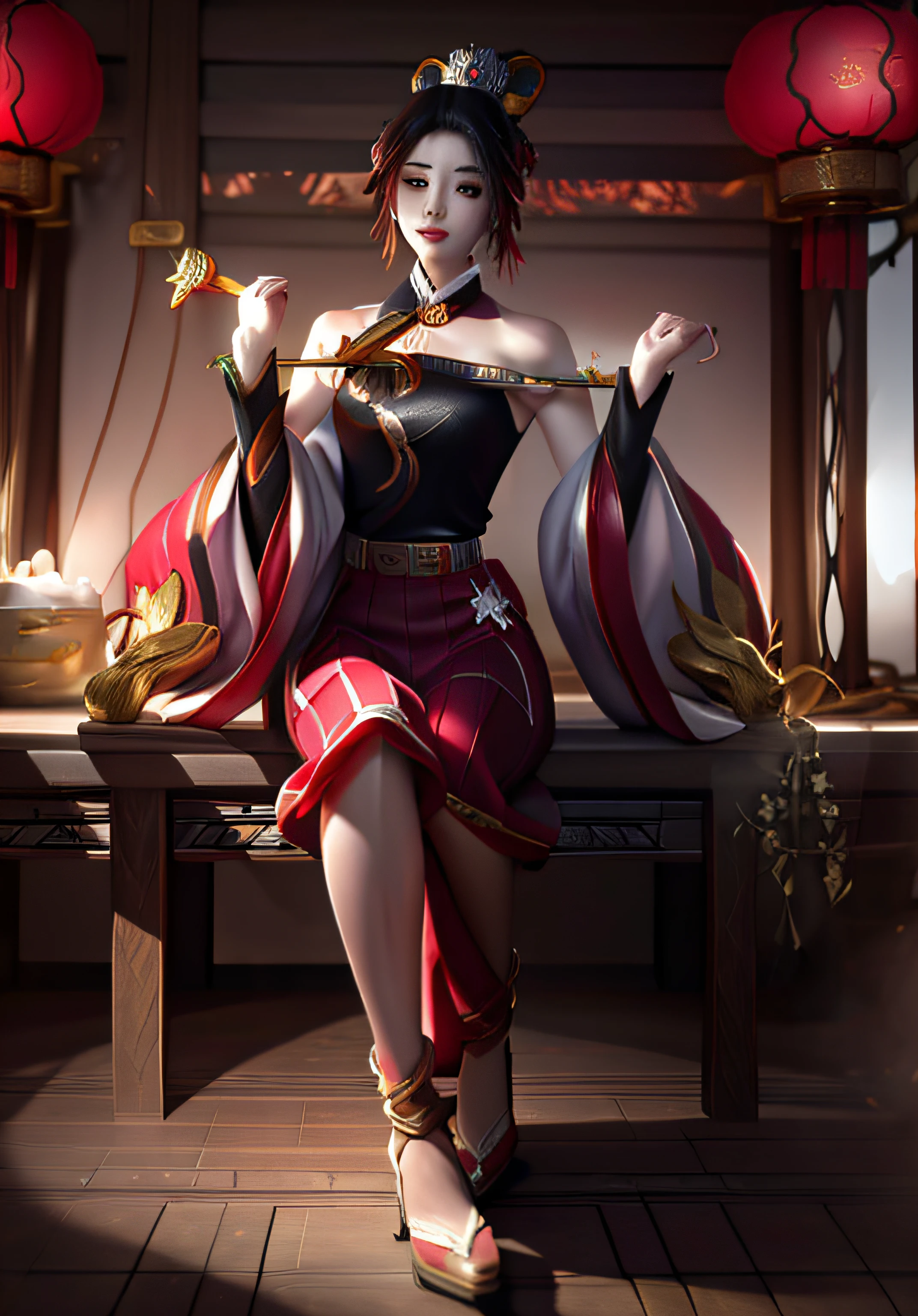 Chinese woman in red dress sitting on bed, a beautiful fantasy empress, ((a beautiful fantasy empress)), full body xianxia, Inspired by ancient Chinese style, royal elegant pose, Inspired by ancient styles, artgerm style, style artgerm, extremely detailed artgerm,